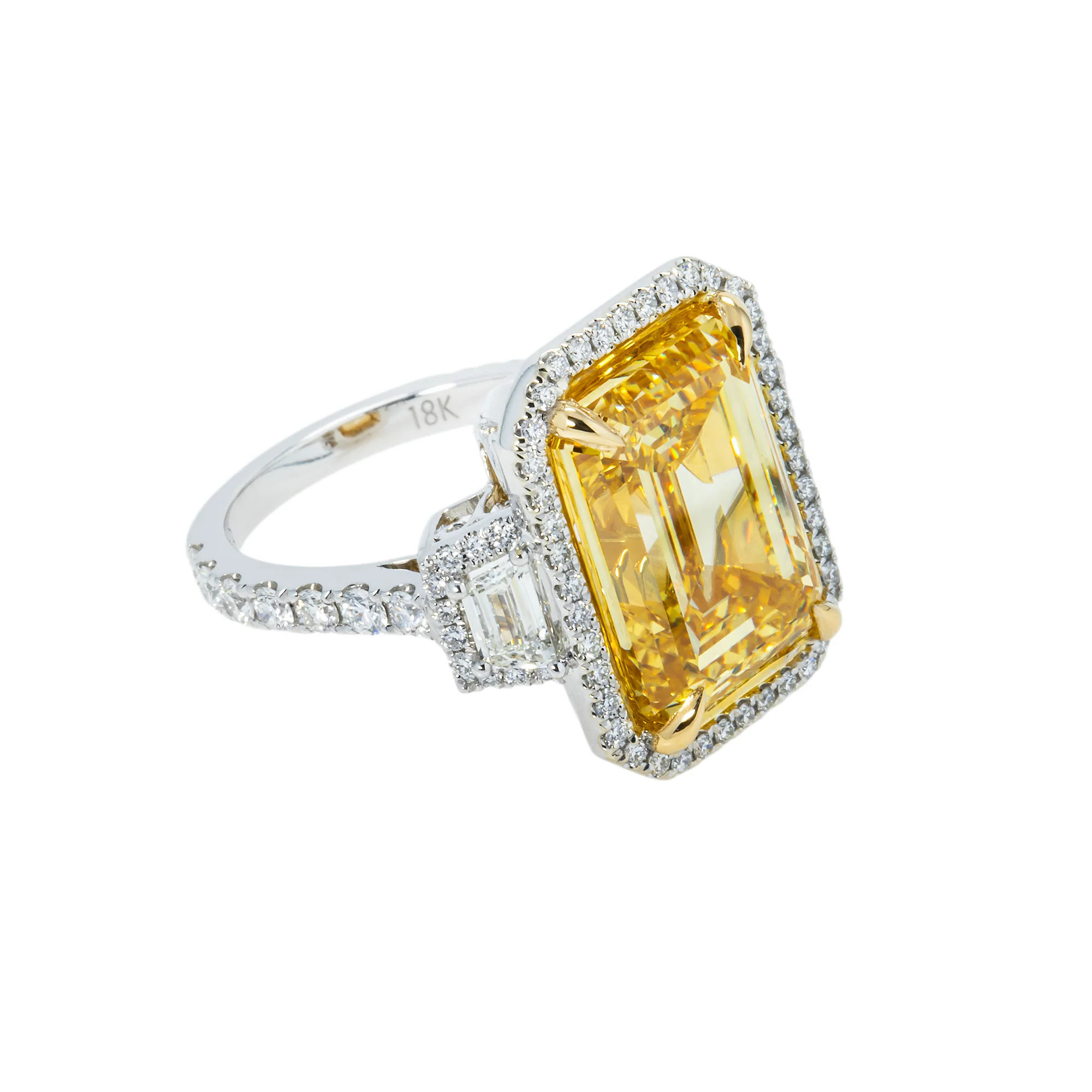 18K White Gold 10.51ct Emerald Cut Fancy Vivid Yellow Diamond Ring 11.93ctw - Image 4