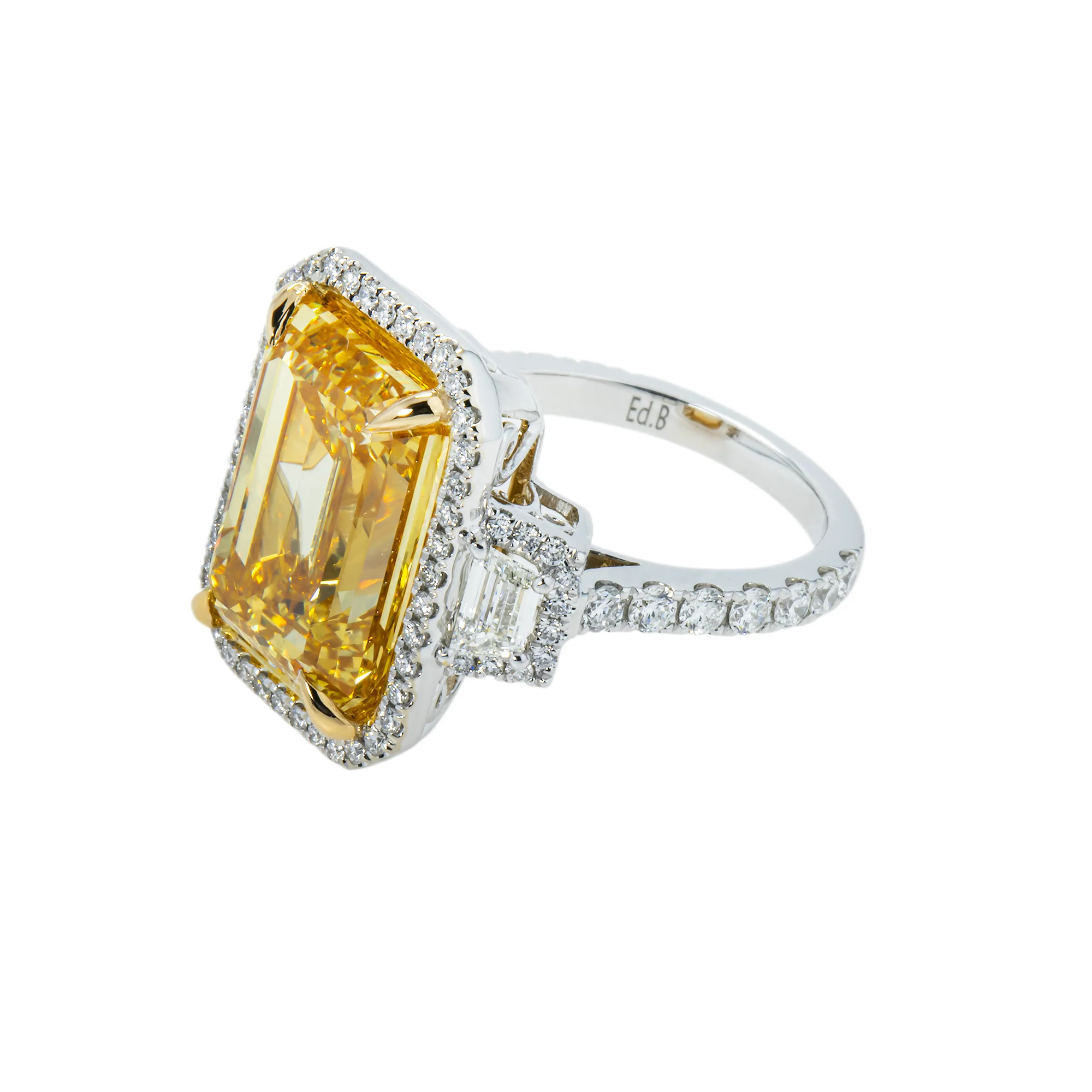 18K White Gold 10.51ct Emerald Cut Fancy Vivid Yellow Diamond Ring 11.93ctw - Image 5