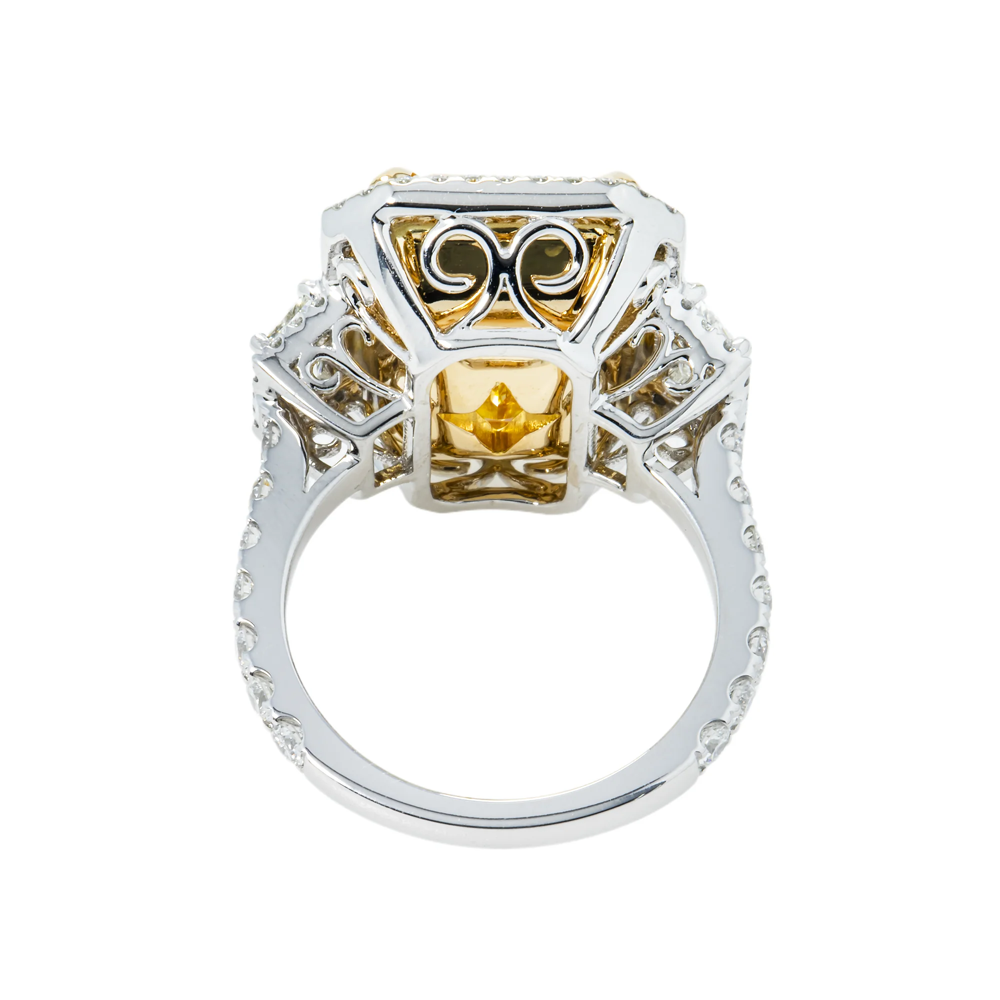 18K White Gold 10.51ct Emerald Cut Fancy Vivid Yellow Diamond Ring 11.93ctw - Image 6