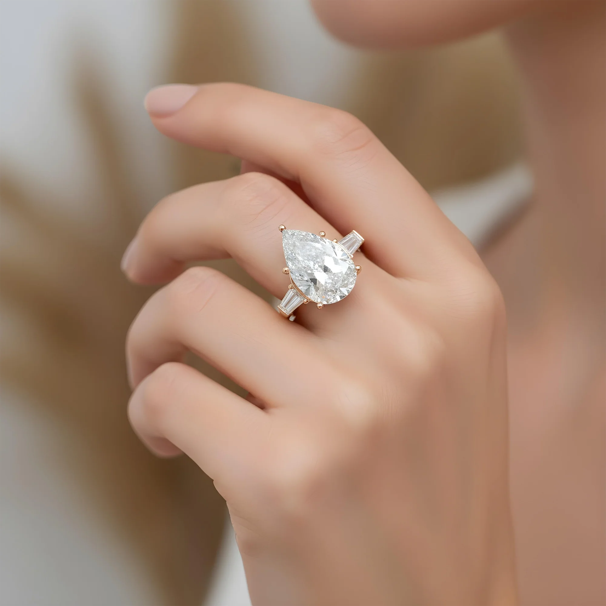 18K White Gold 10.80ct Pear Cut Triple Diamond Engagement Ring 12.70ctw - Image 10