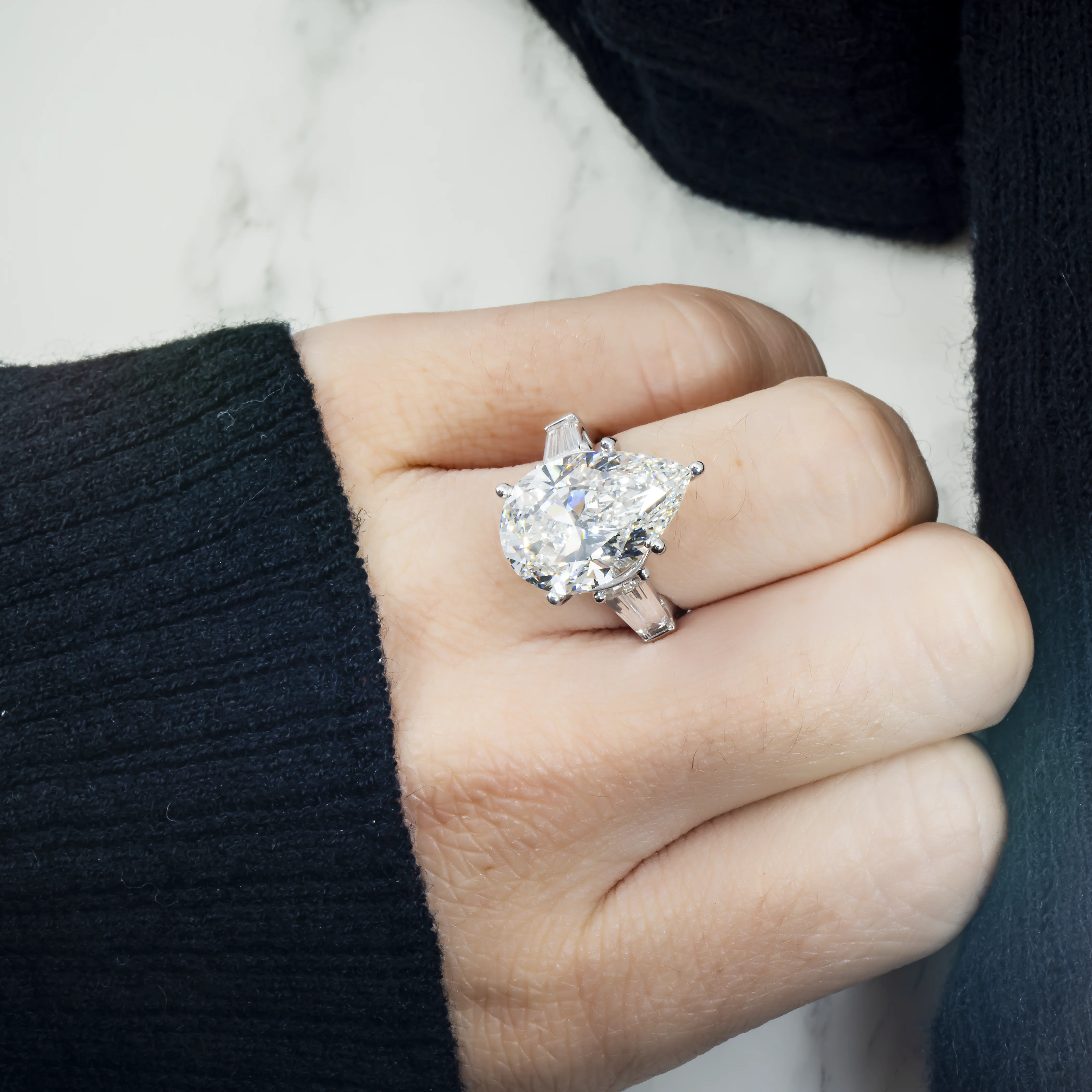 18K White Gold 10.80ct Pear Cut Triple Diamond Engagement Ring 12.70ctw - Image 3