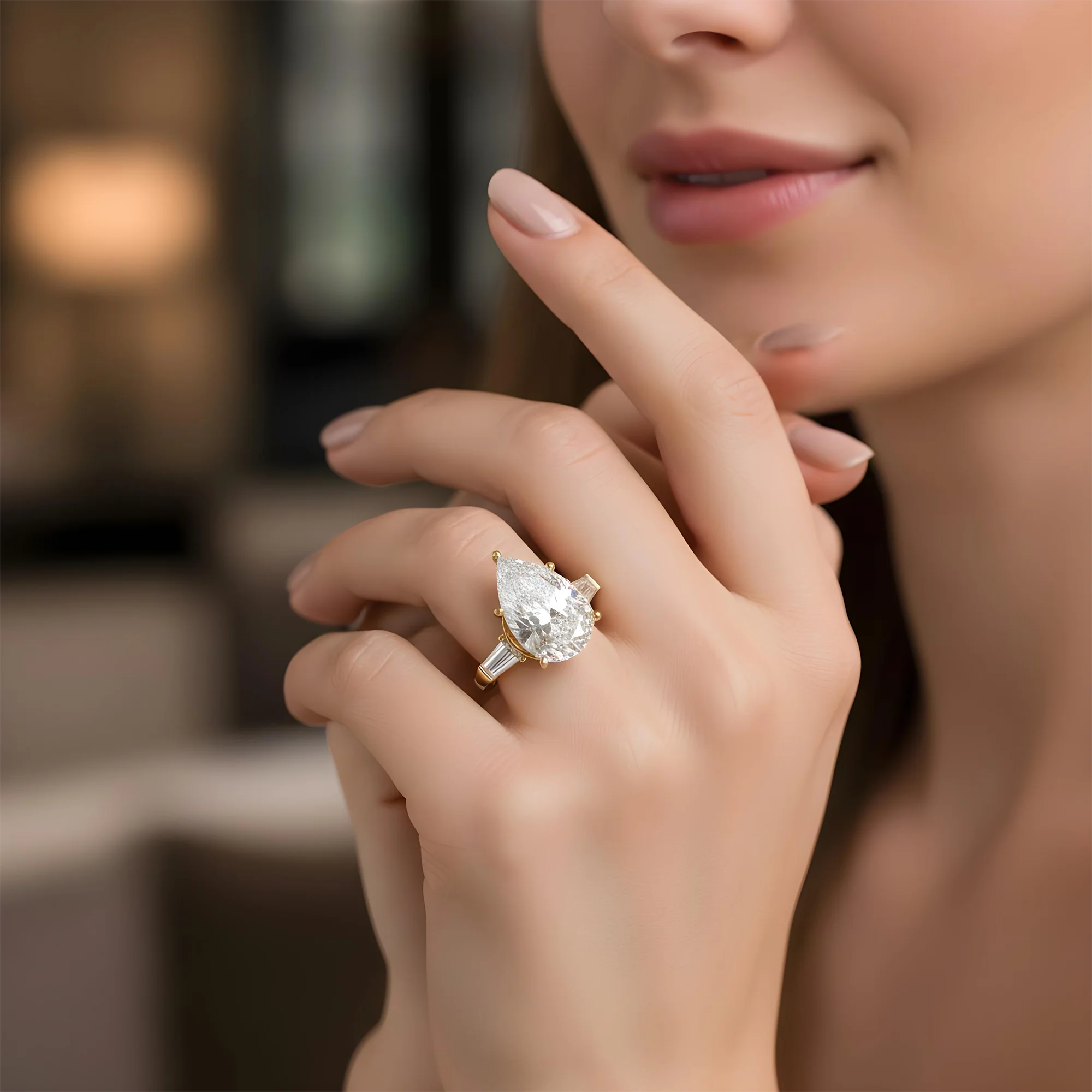 18K White Gold 10.80ct Pear Cut Triple Diamond Engagement Ring 12.70ctw - Image 8