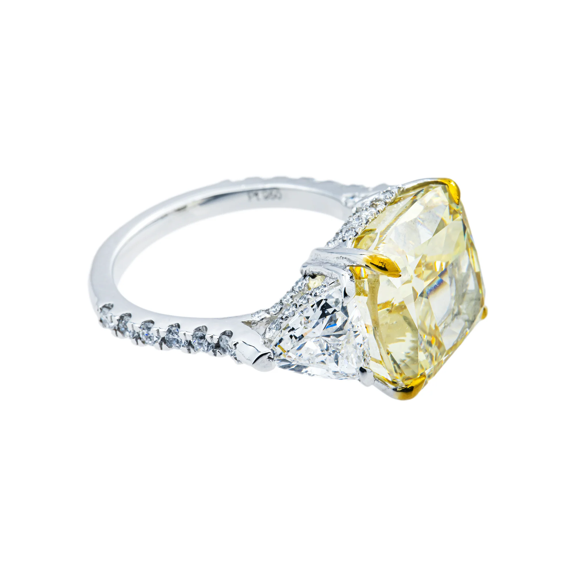 18K White Gold 11.02ct Fancy Yellow & White Diamond Engagement Ring 14.54ctw - Image 3