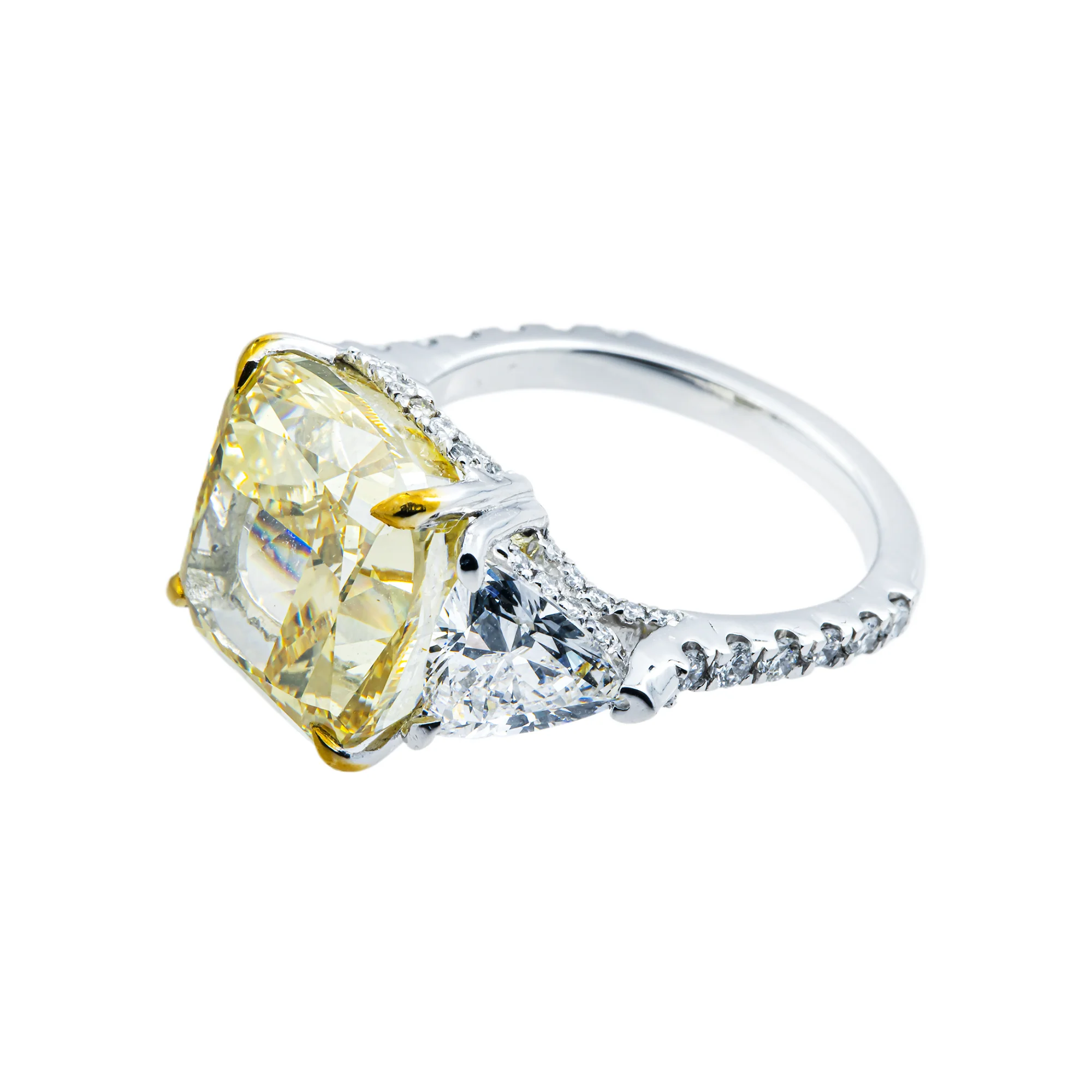 18K White Gold 11.02ct Fancy Yellow & White Diamond Engagement Ring 14.54ctw - Image 4