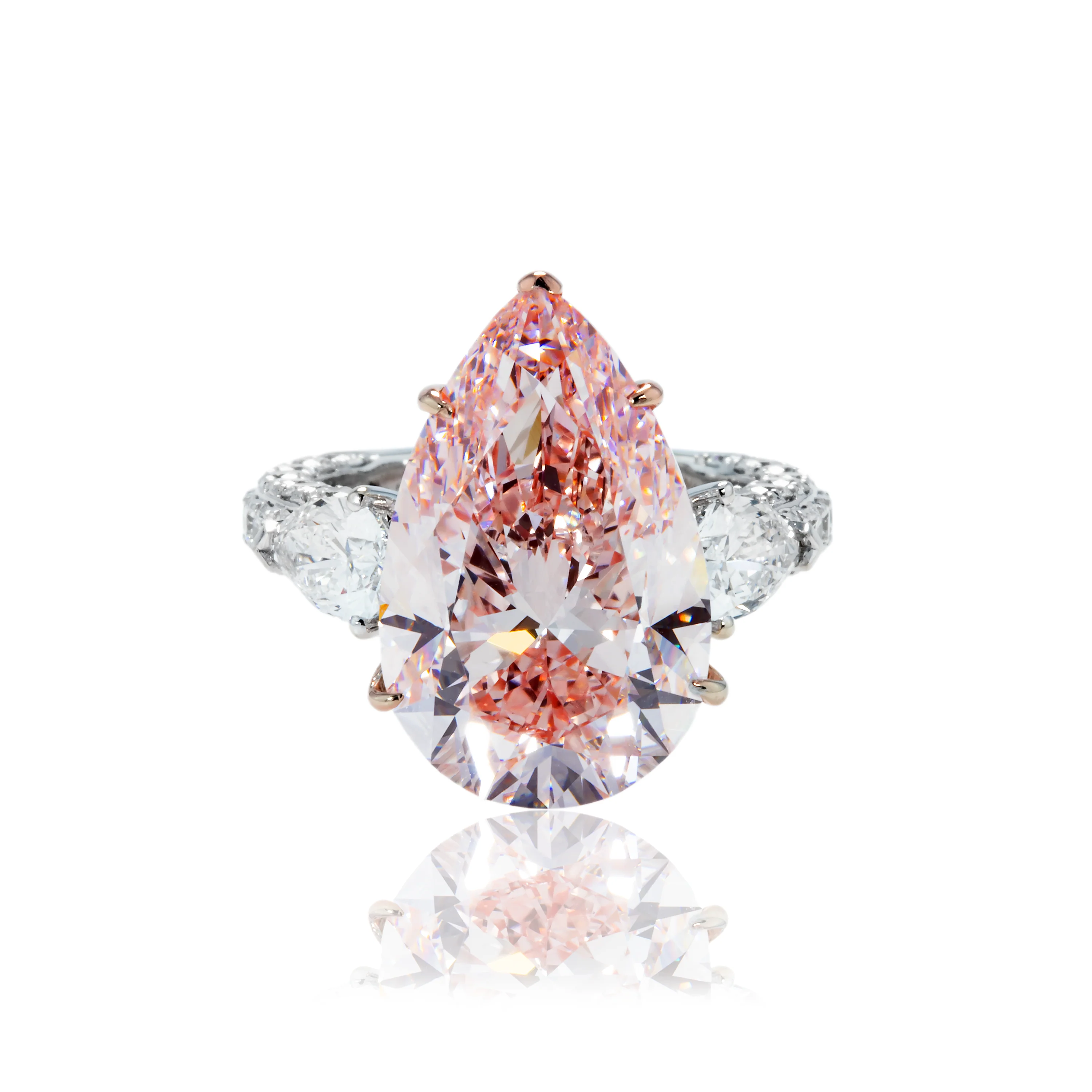 18K White Gold 11.36ct Pear Cut Pink Vivid Diamond Ring 14.56ctw