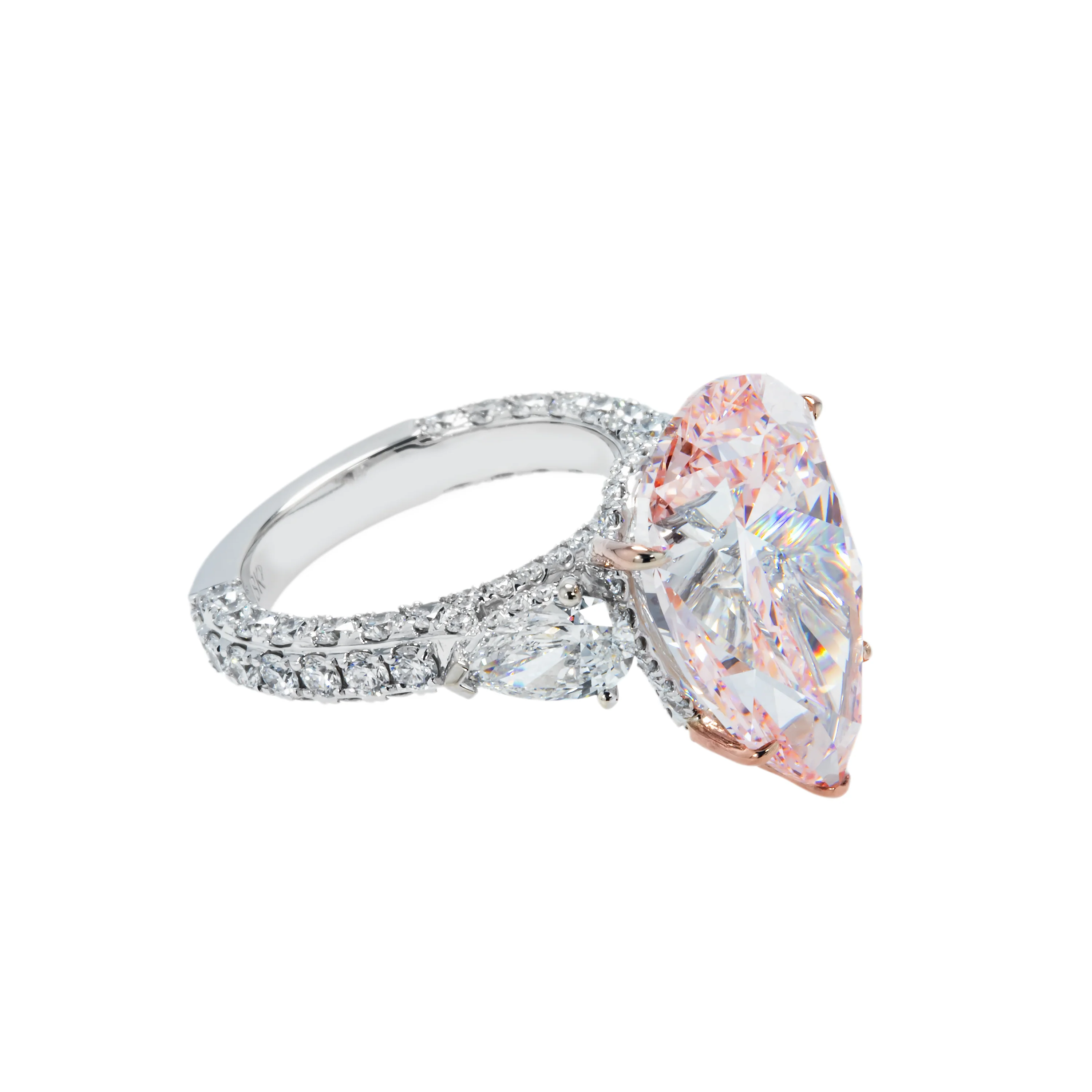 18K White Gold 11.36ct Pear Cut Pink Vivid Diamond Ring 14.56ctw - Image 4