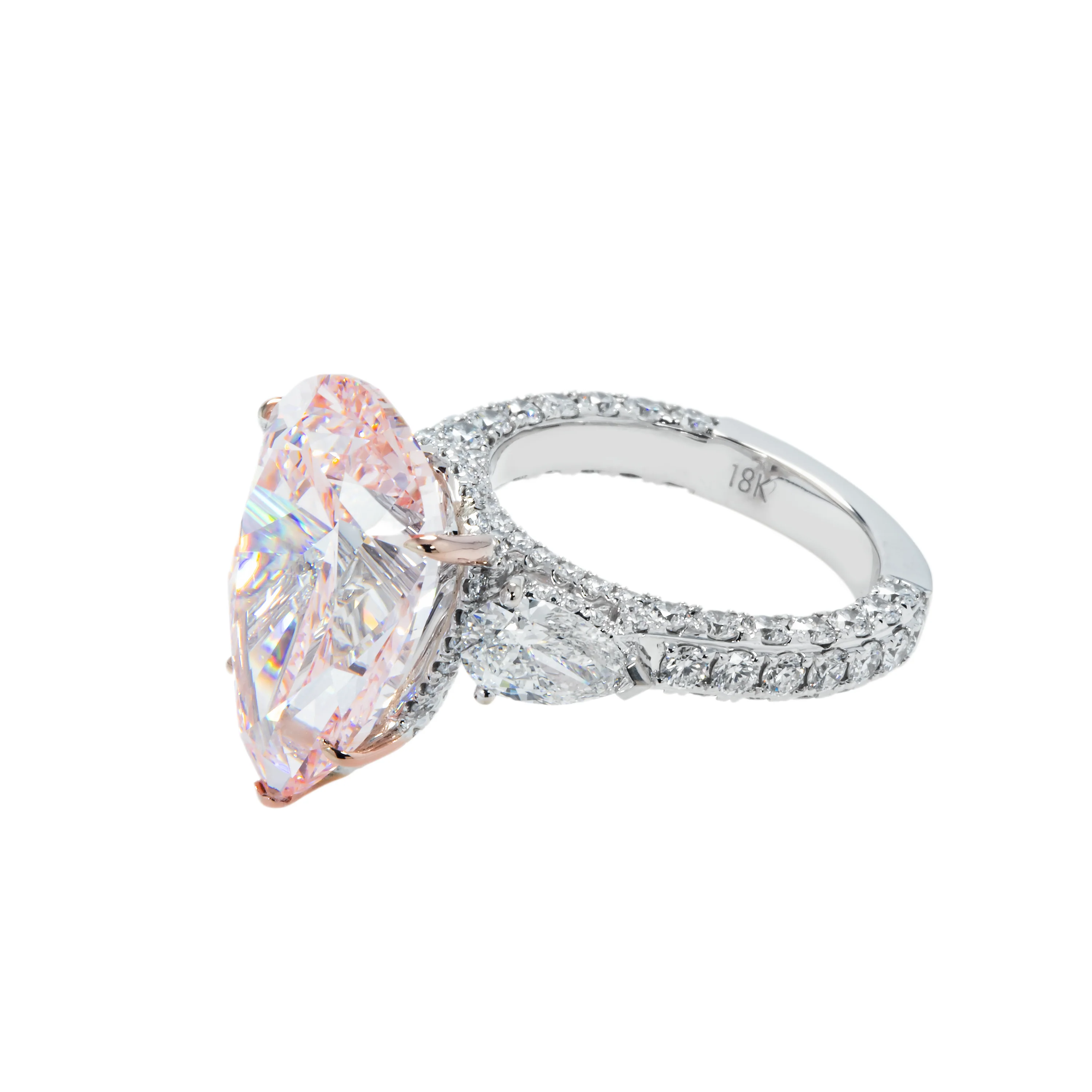 18K White Gold 11.36ct Pear Cut Pink Vivid Diamond Ring 14.56ctw - Image 6