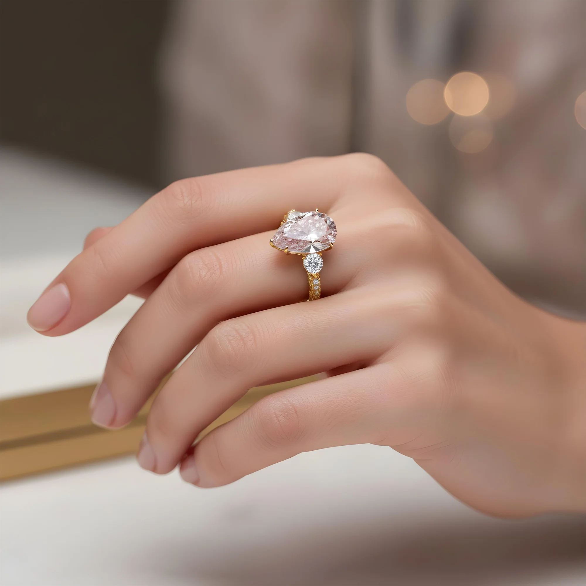 18K White Gold 11.36ct Pear Cut Pink Vivid Diamond Ring 14.56ctw - Image 8