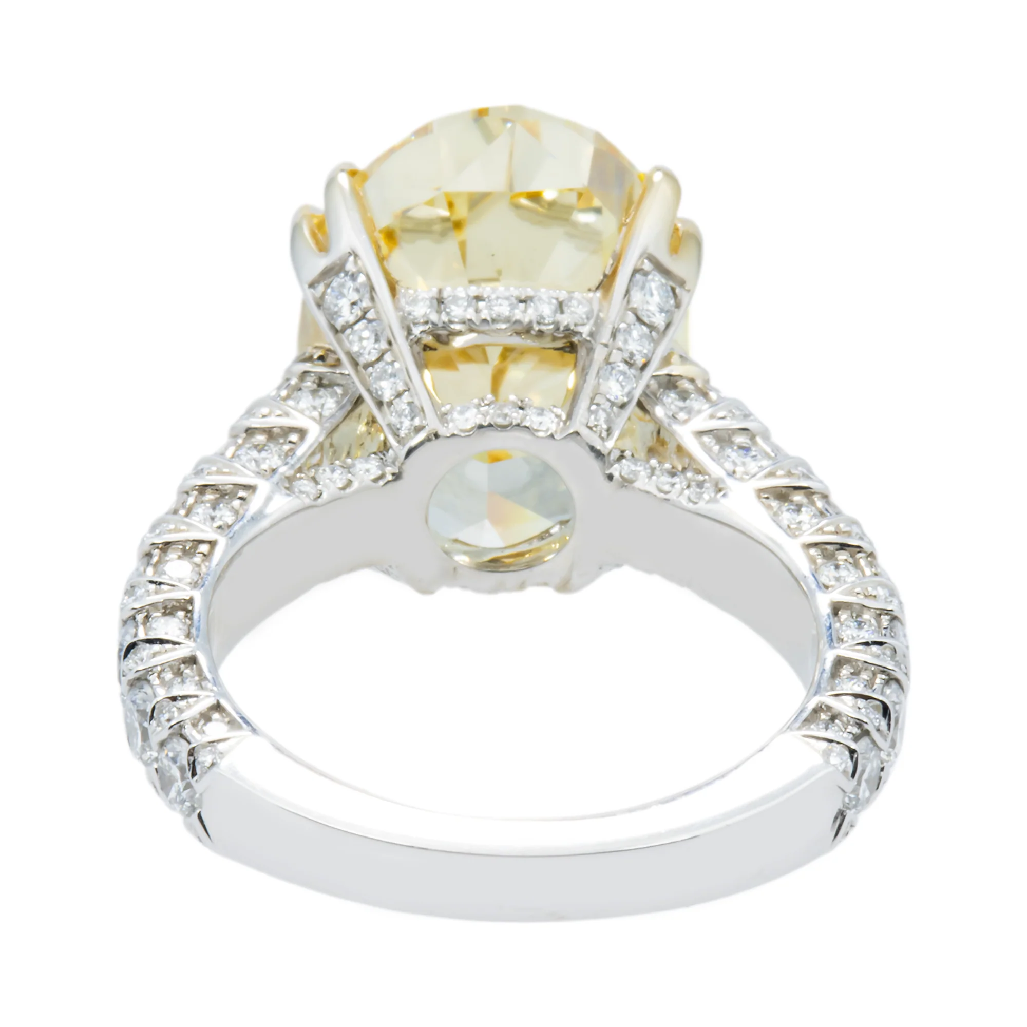 18K White Gold 11.57ct Oval Cut Fancy Yellow Diamond Ring 13.67ctw - Image 4