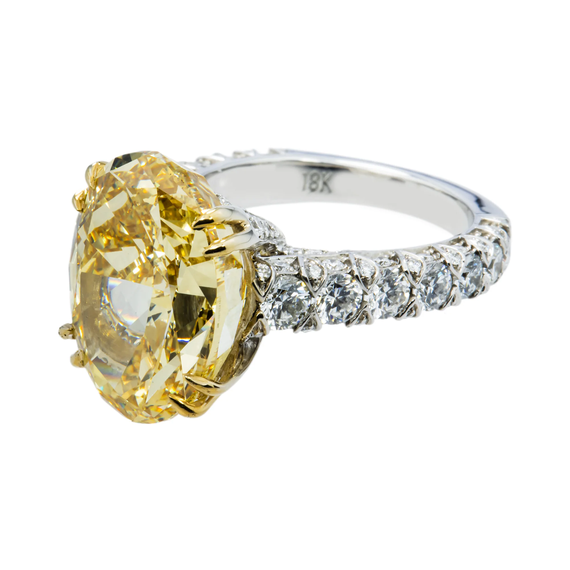 18K White Gold 11.57ct Oval Cut Fancy Yellow Diamond Ring 13.67ctw - Image 5