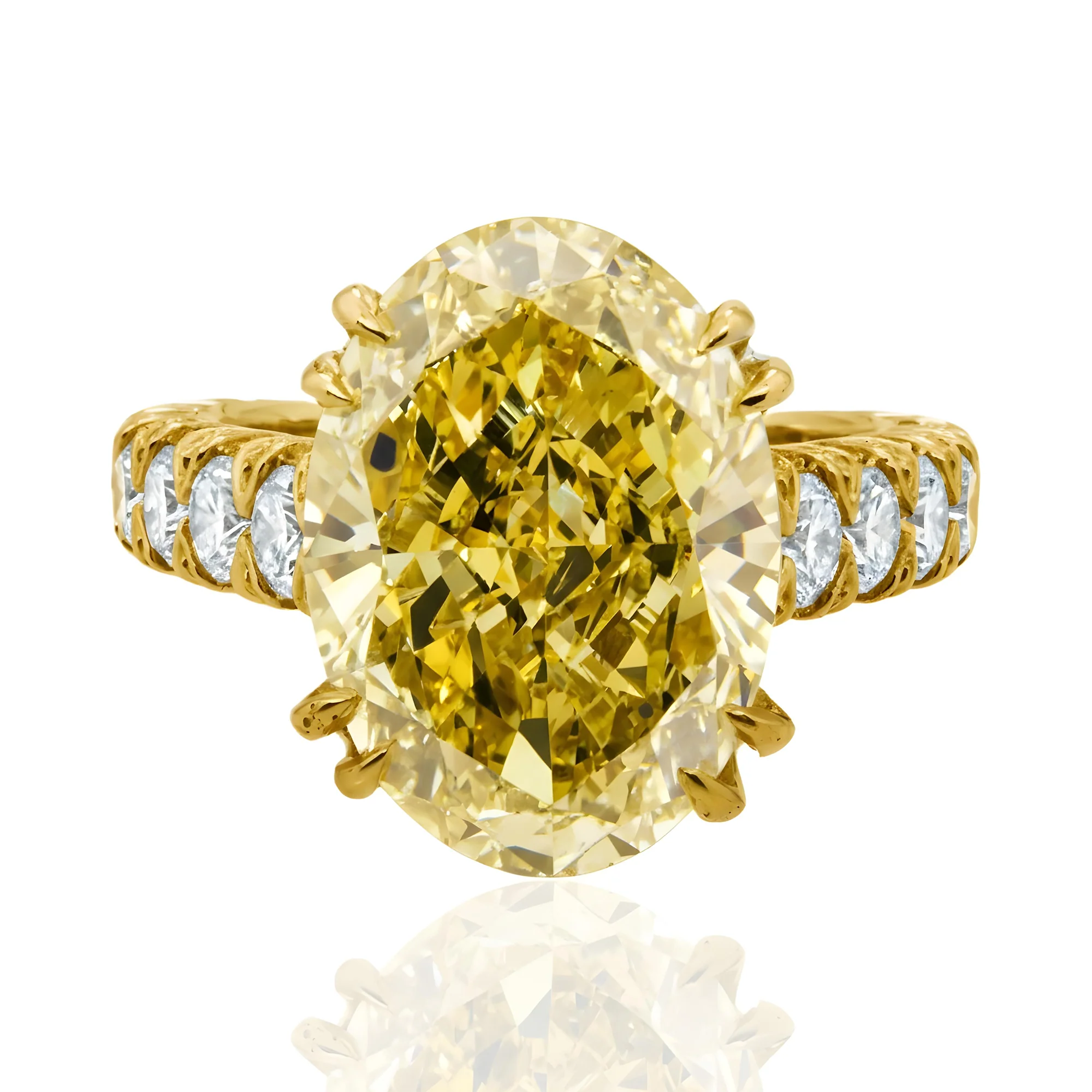 18K White Gold 11.57ct Oval Cut Fancy Yellow Diamond Ring 13.67ctw - Image 7