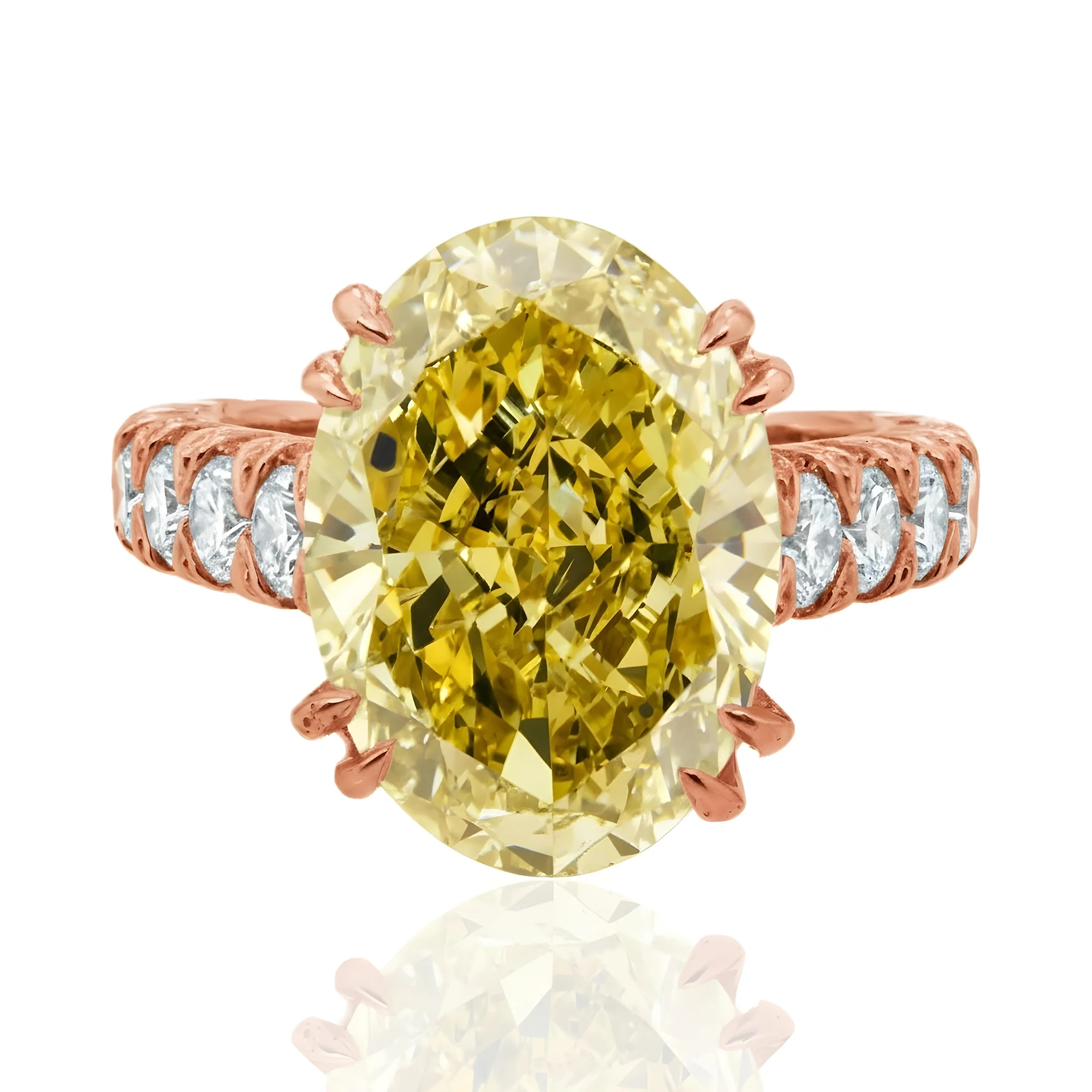 18K White Gold 11.57ct Oval Cut Fancy Yellow Diamond Ring 13.67ctw - Image 9