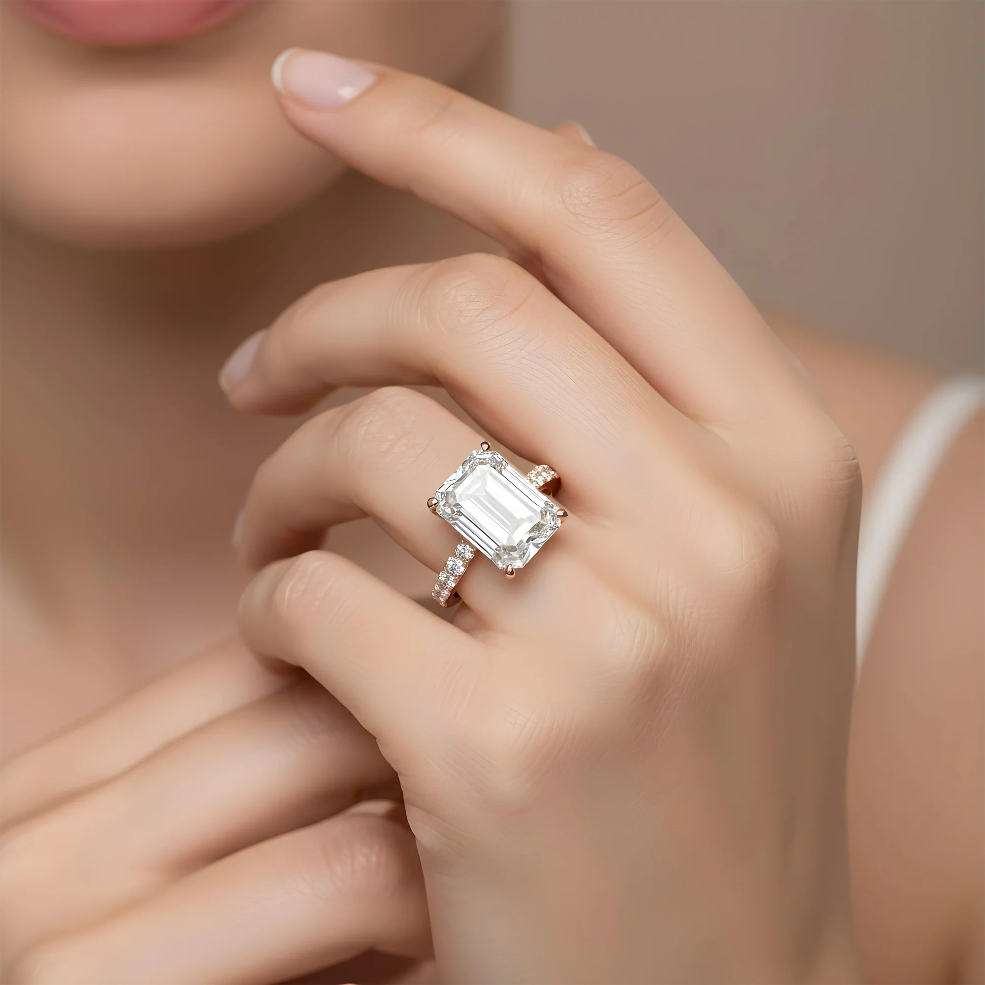 GIA 18K White Gold 13.84ct Emerald Cut Diamond Engagement Ring 15.79ctw - Image 10