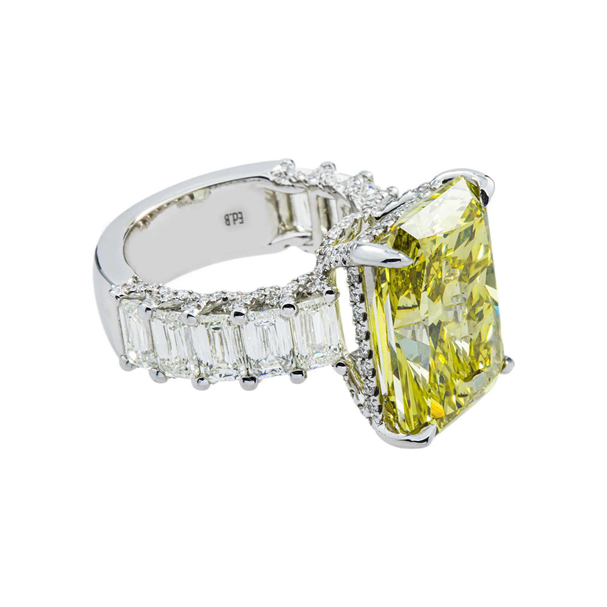 18K White Gold 14.15ct Radiant Fancy Vivid Yellow Diamond Ring 18.42ctw - Image 3