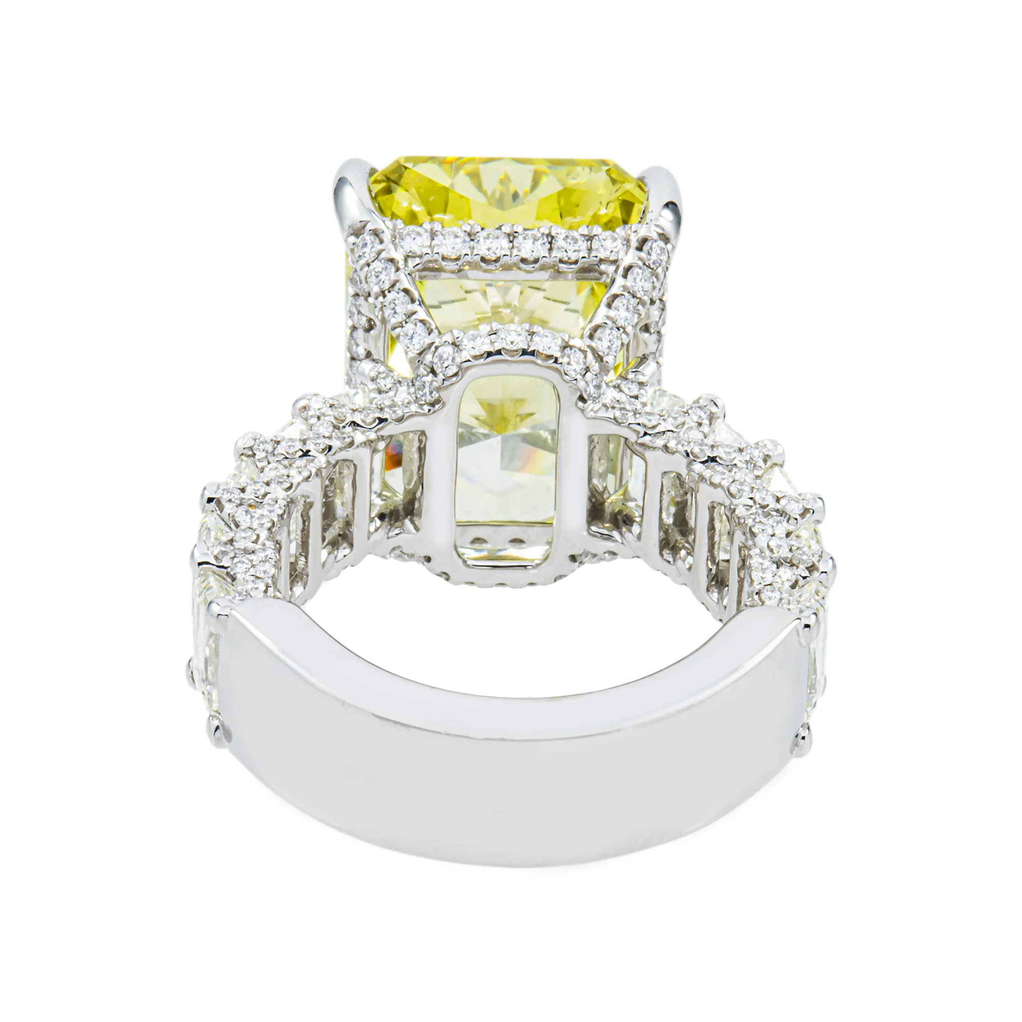 18K White Gold 14.15ct Radiant Fancy Vivid Yellow Diamond Ring 18.42ctw - Image 4