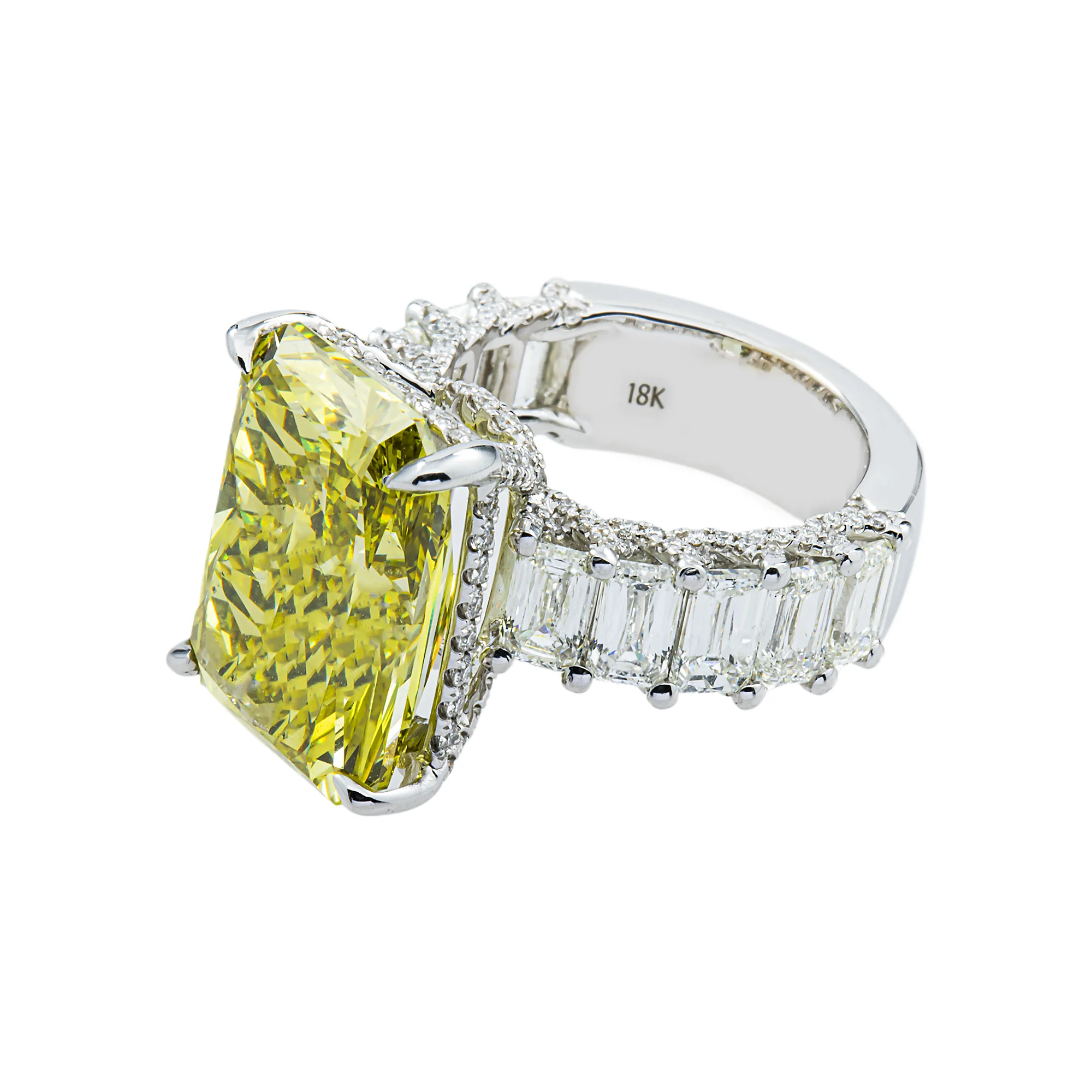 18K White Gold 14.15ct Radiant Fancy Vivid Yellow Diamond Ring 18.42ctw - Image 5