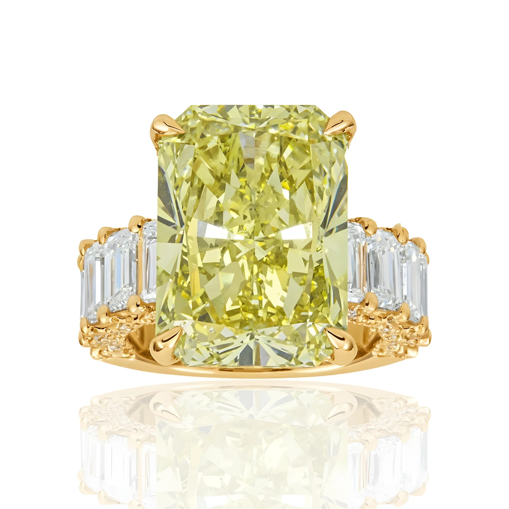18K White Gold 14.15ct Radiant Fancy Vivid Yellow Diamond Ring 18.42ctw - Image 6