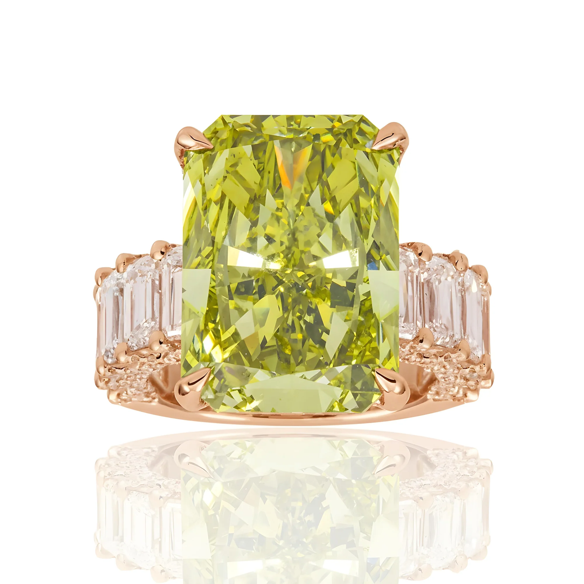 18K White Gold 14.15ct Radiant Fancy Vivid Yellow Diamond Ring 18.42ctw - Image 8