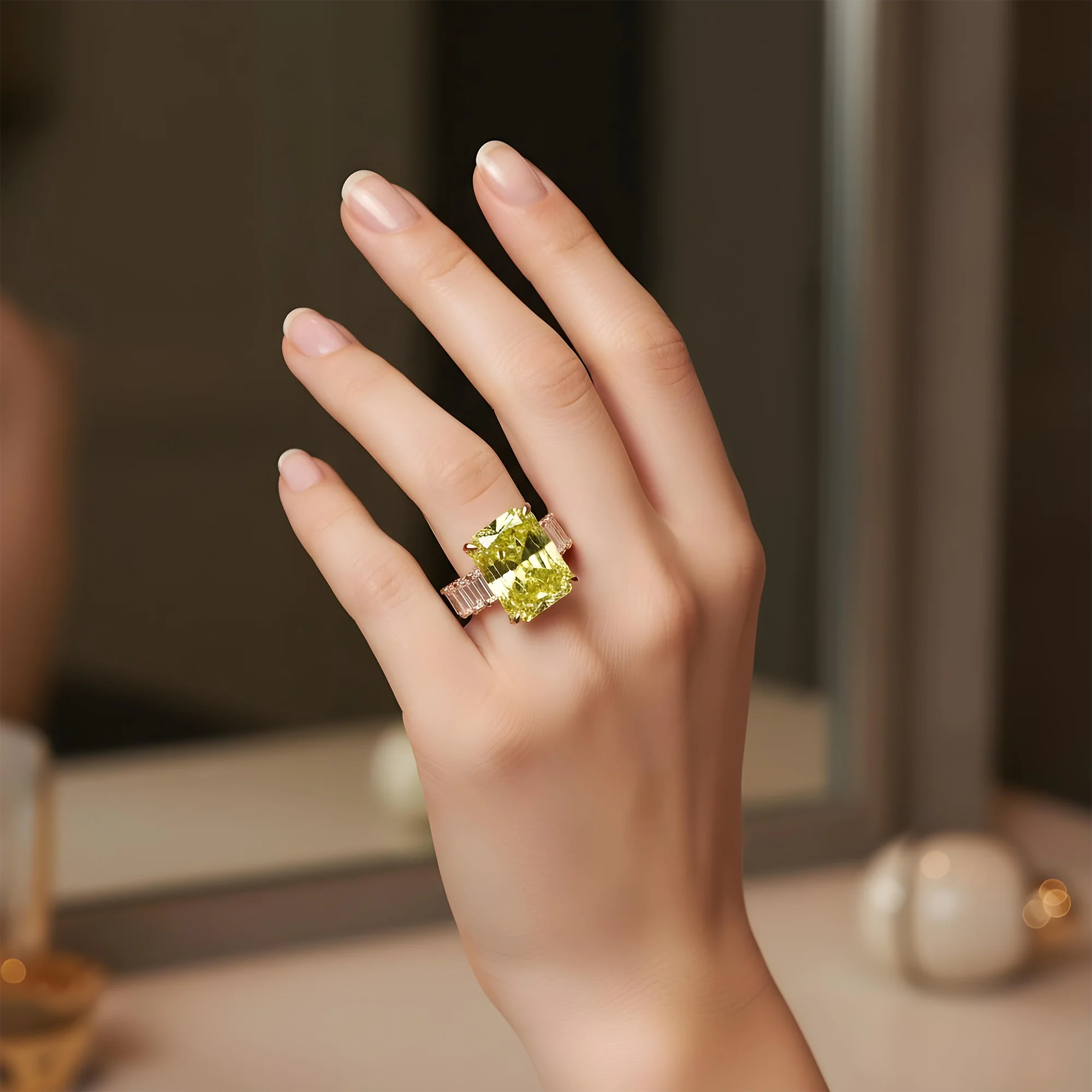 18K White Gold 14.15ct Radiant Fancy Vivid Yellow Diamond Ring 18.42ctw - Image 9