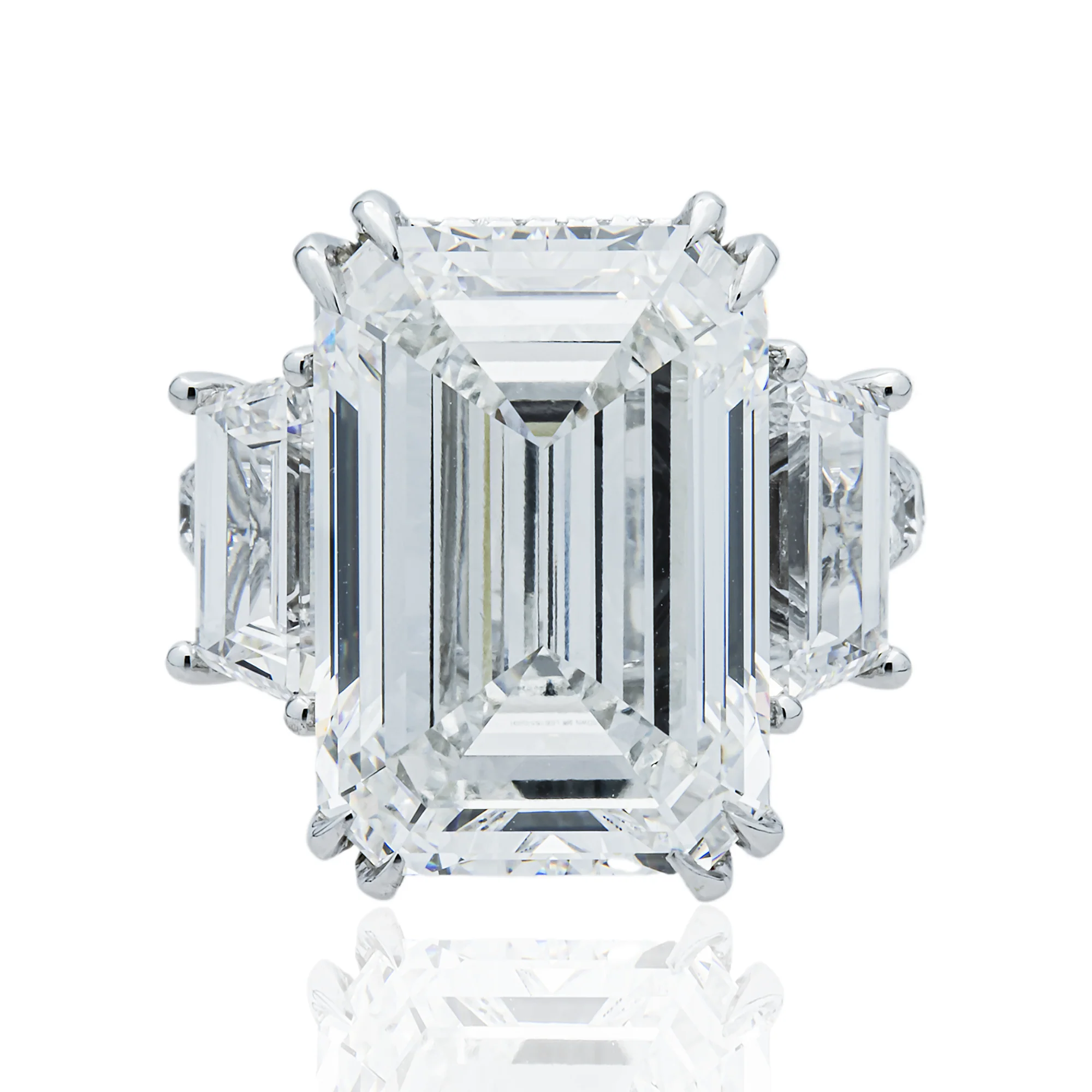 18K White Gold 18.19ct Emerald Triple Diamond Engagement Ring 23.19ctw