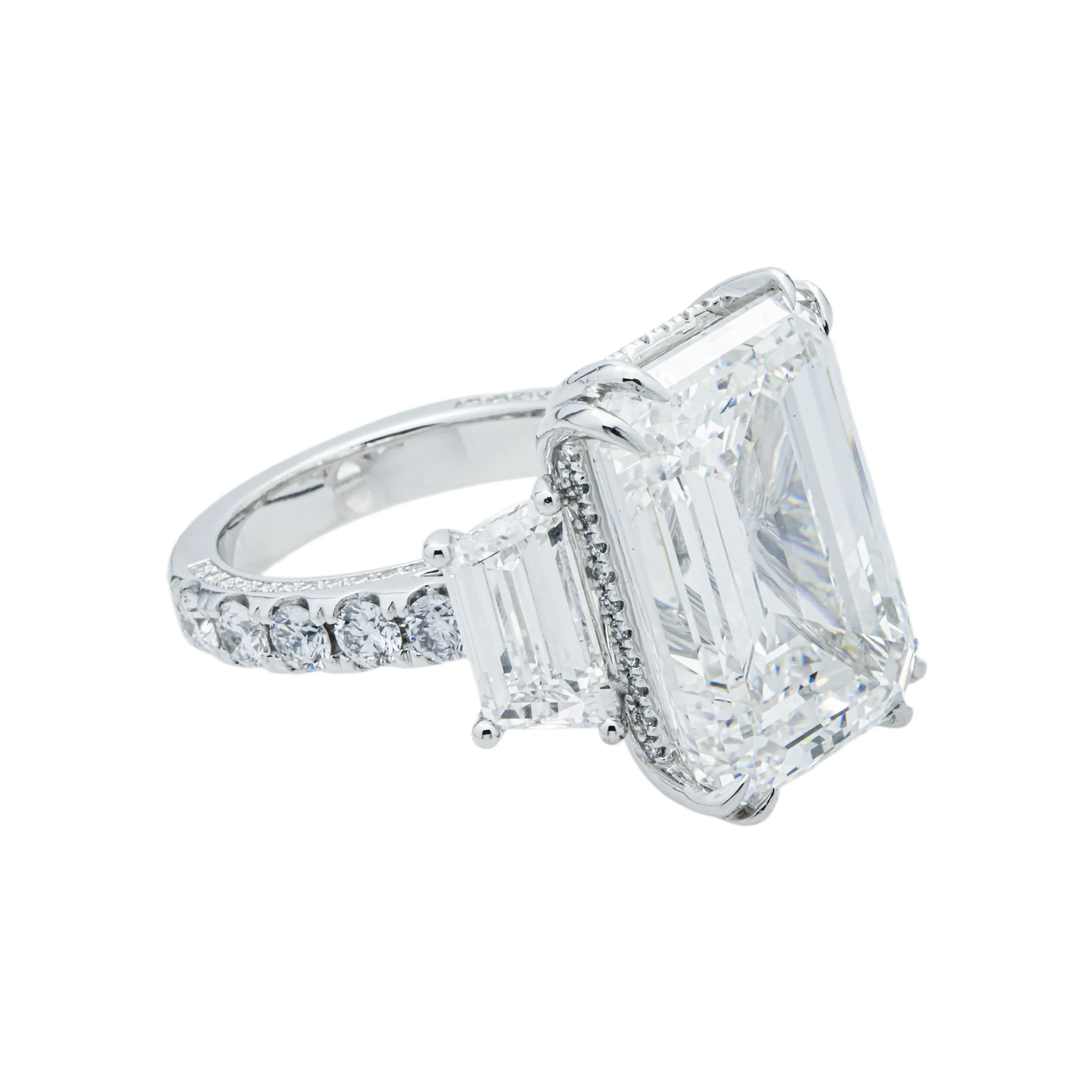 18K White Gold 18.19ct Emerald Triple Diamond Engagement Ring 23.19ctw - Image 3