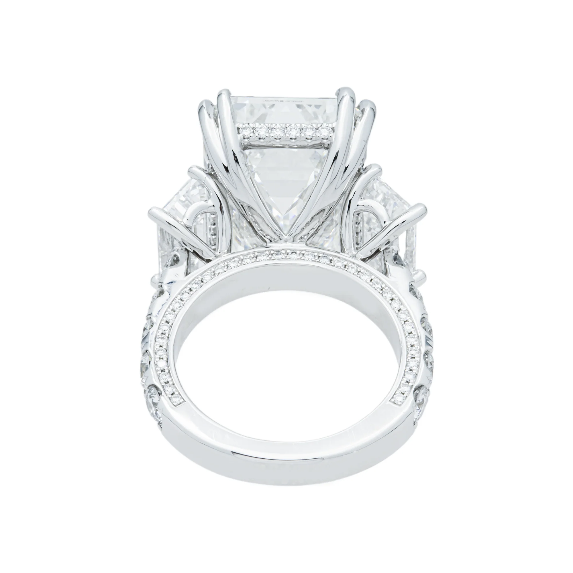 18K White Gold 18.19ct Emerald Triple Diamond Engagement Ring 23.19ctw - Image 5