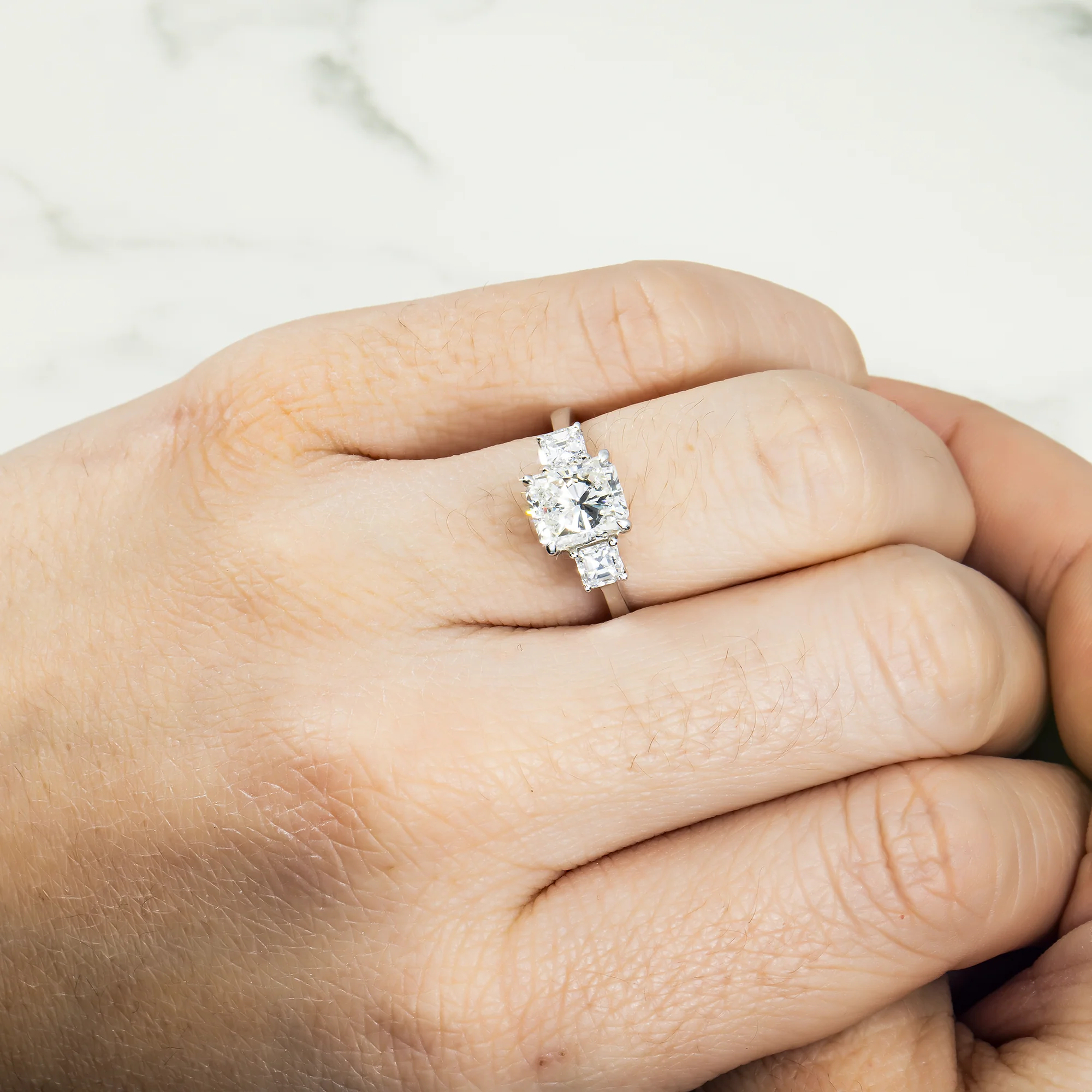 18K White Gold 2.01ct Radiant Cut Triple Diamond Engagement Ring 2.54ctw - Image 2