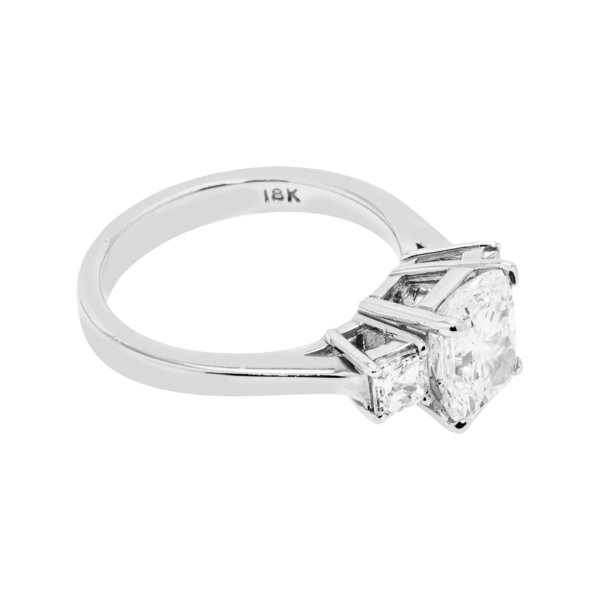 18K White Gold 2.01ct Radiant Cut Triple Diamond Engagement Ring 2.54ctw - Image 3