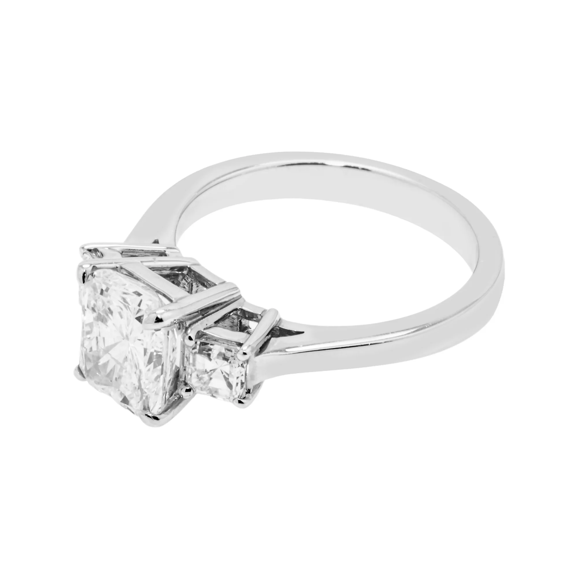 18K White Gold 2.01ct Radiant Cut Triple Diamond Engagement Ring 2.54ctw - Image 5