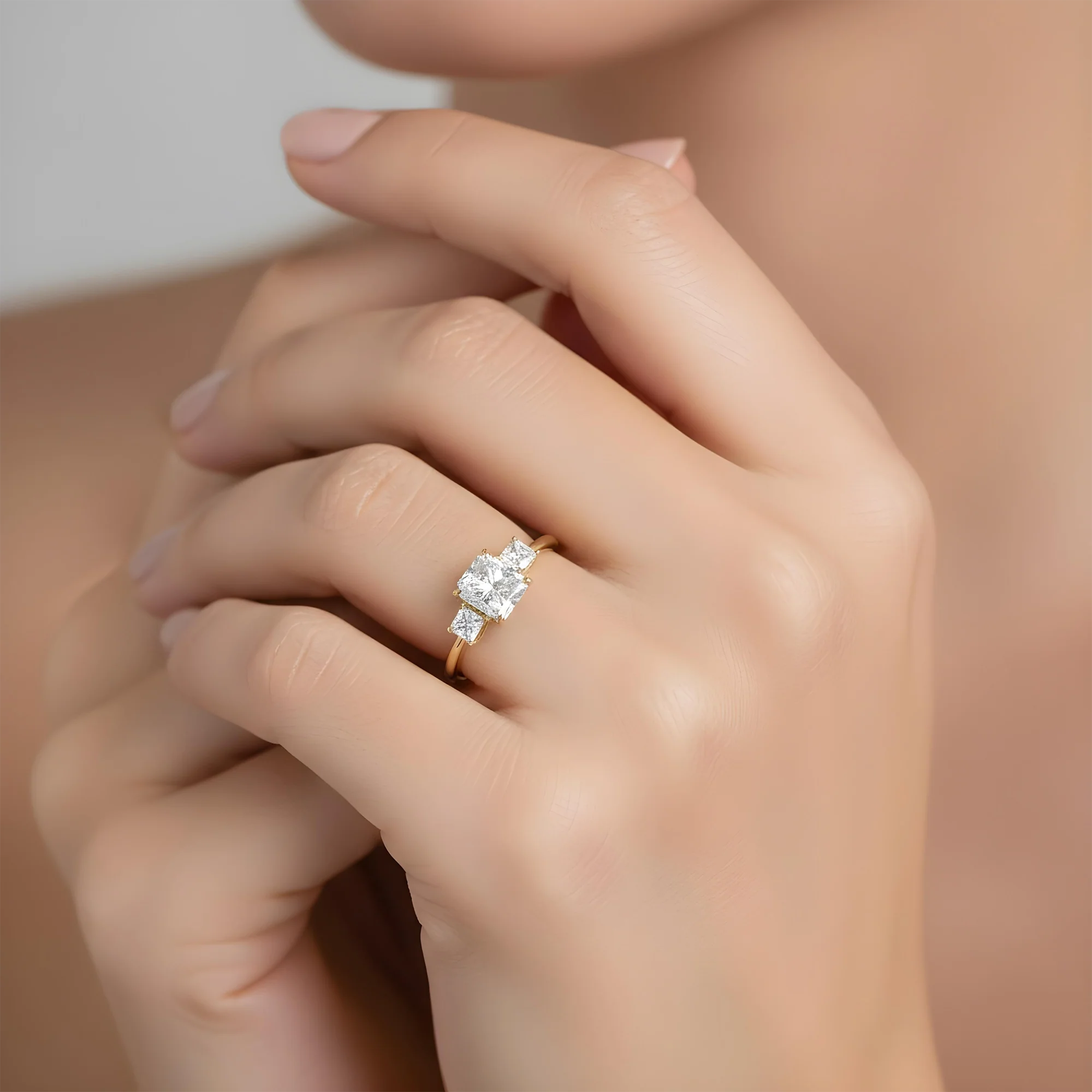 18K White Gold 2.01ct Radiant Cut Triple Diamond Engagement Ring 2.54ctw - Image 7
