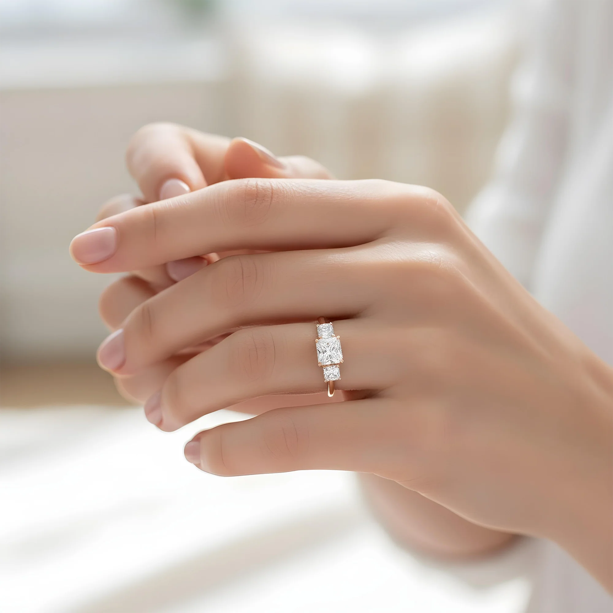 18K White Gold 2.01ct Radiant Cut Triple Diamond Engagement Ring 2.54ctw - Image 9