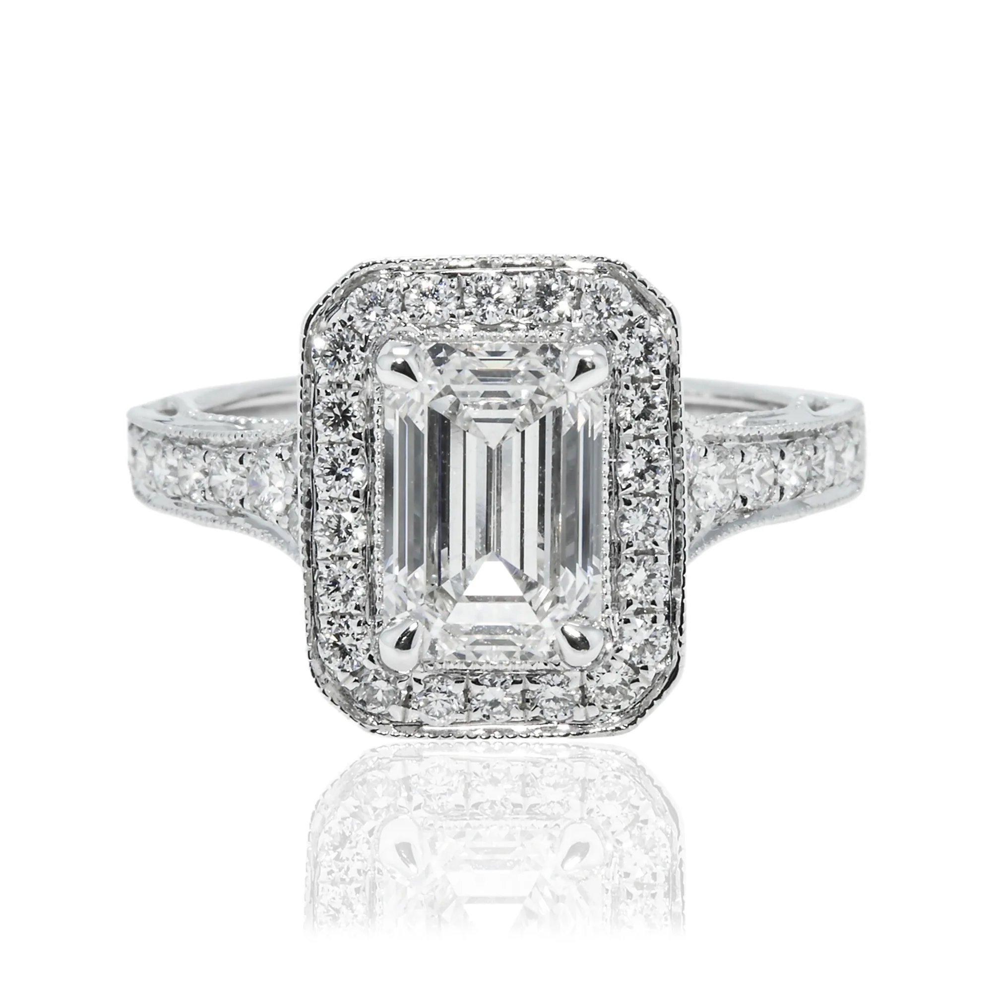 18K White Gold 2.05ct Emerald Cut Diamond Engagement Ring 2.70ctw