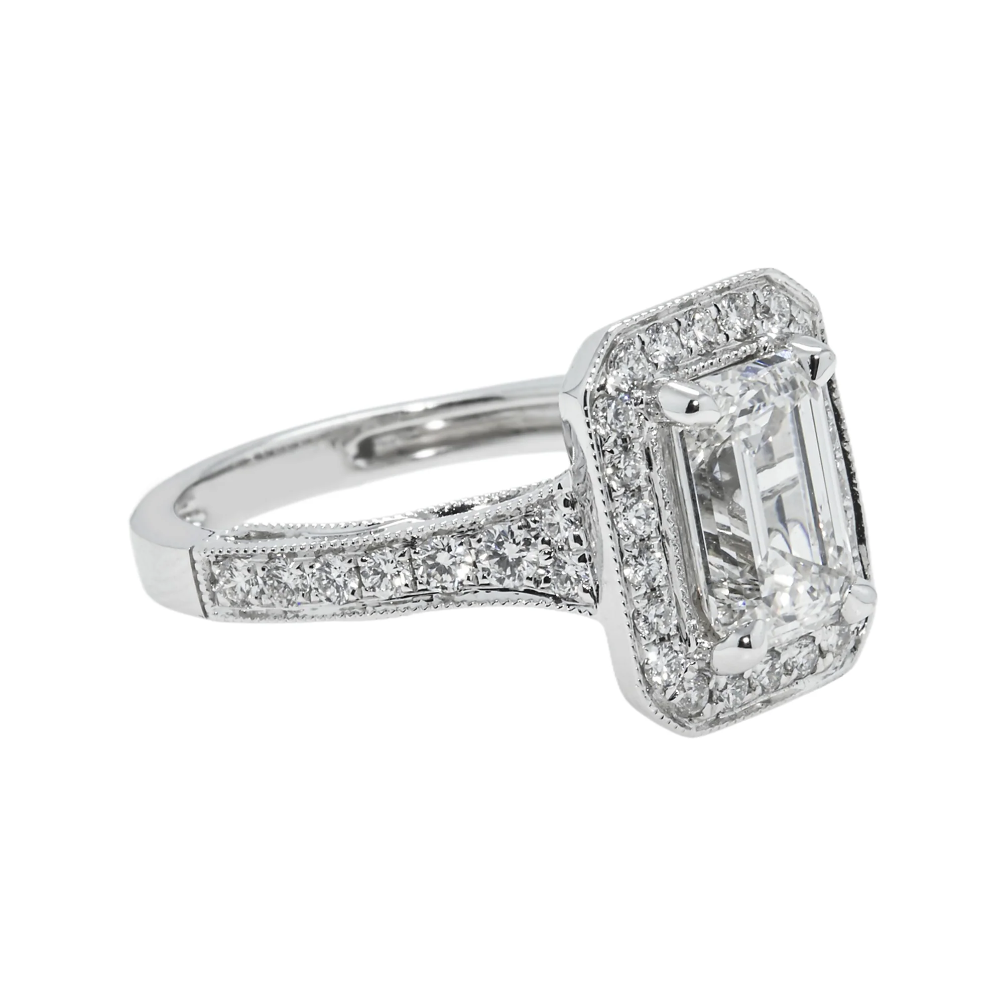 18K White Gold 2.05ct Emerald Cut Diamond Engagement Ring 2.70ctw - Image 4