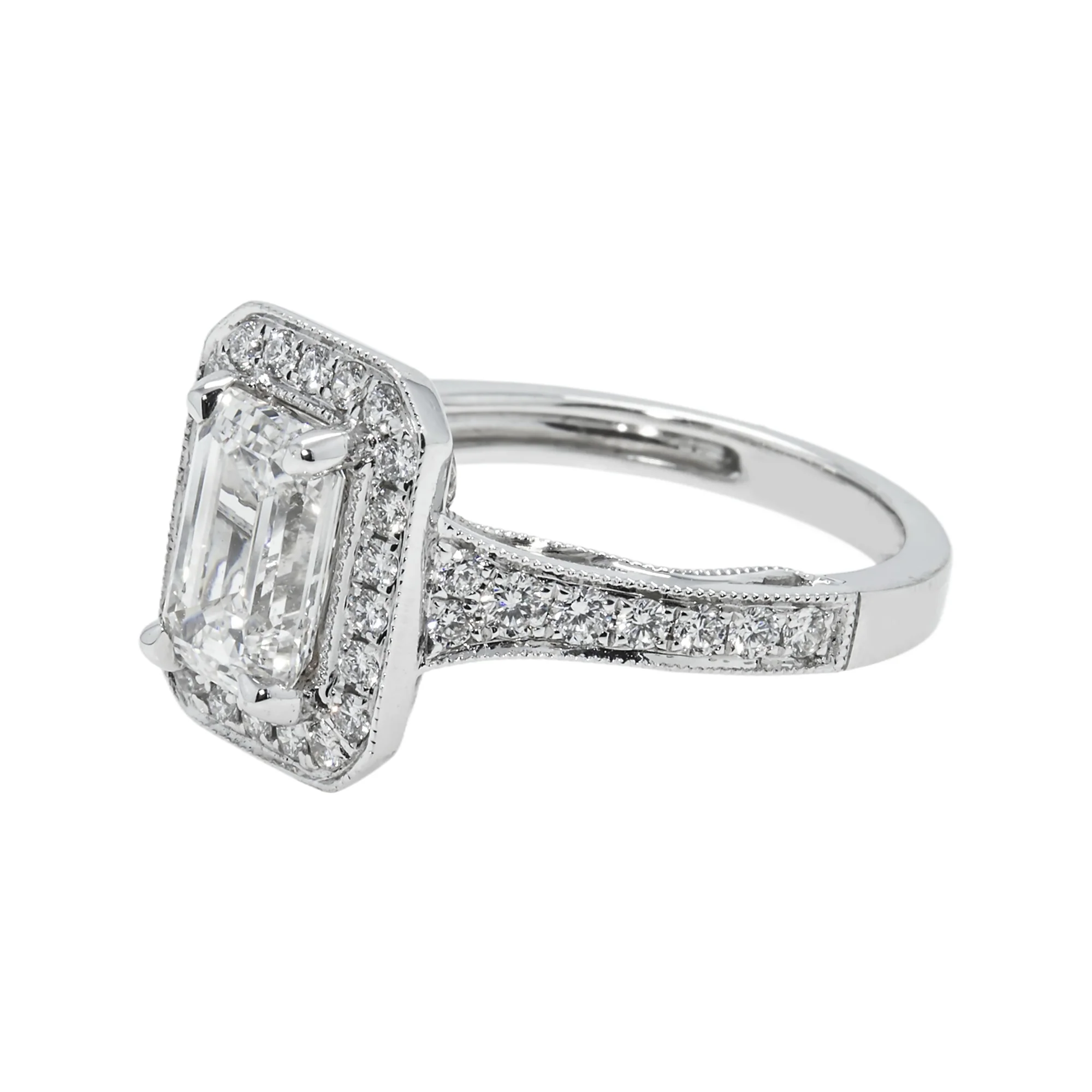 18K White Gold 2.05ct Emerald Cut Diamond Engagement Ring 2.70ctw - Image 5