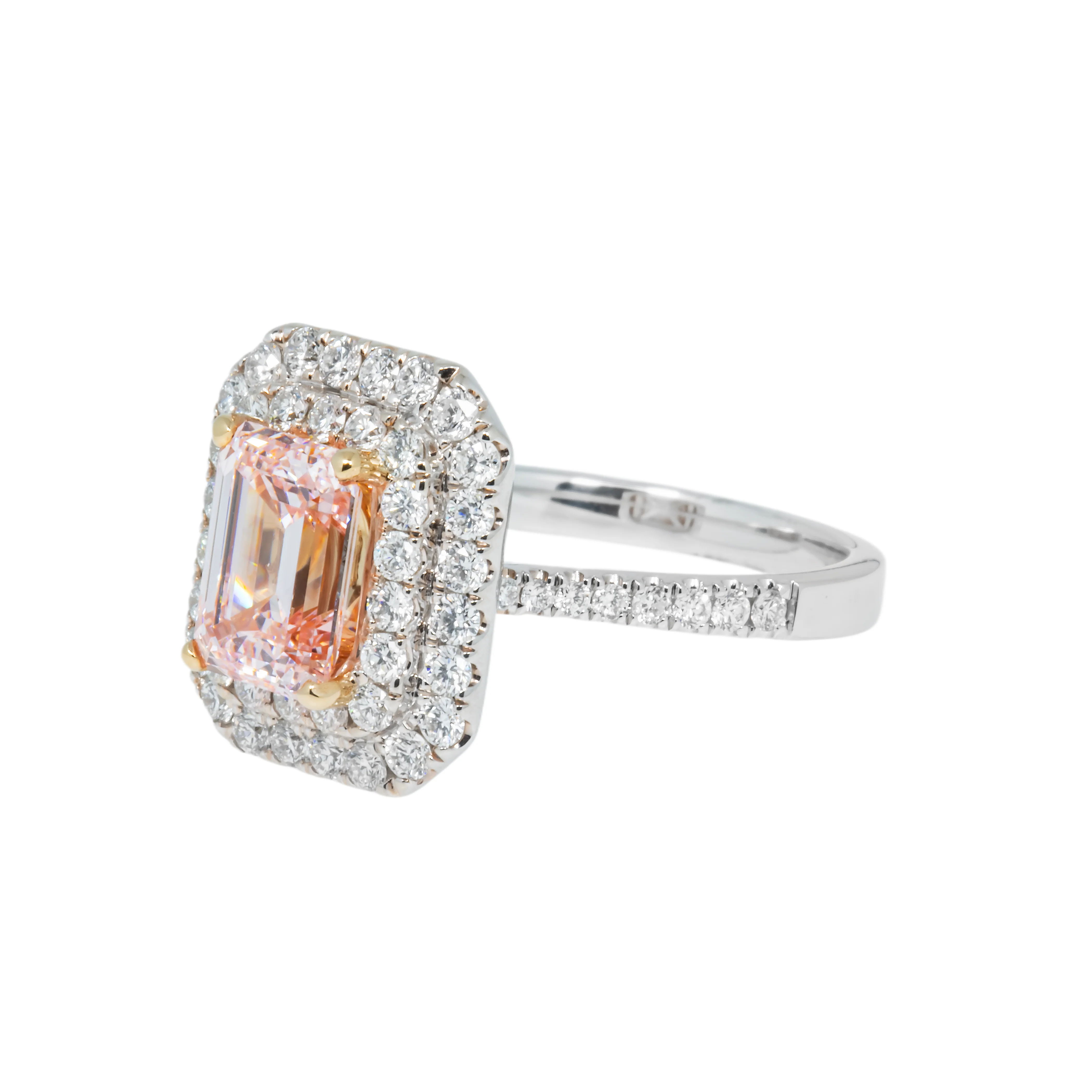 18K White Gold 2.08 Emerald Cut Fancy Intense Pink Diamond 3.08ctw - Image 3