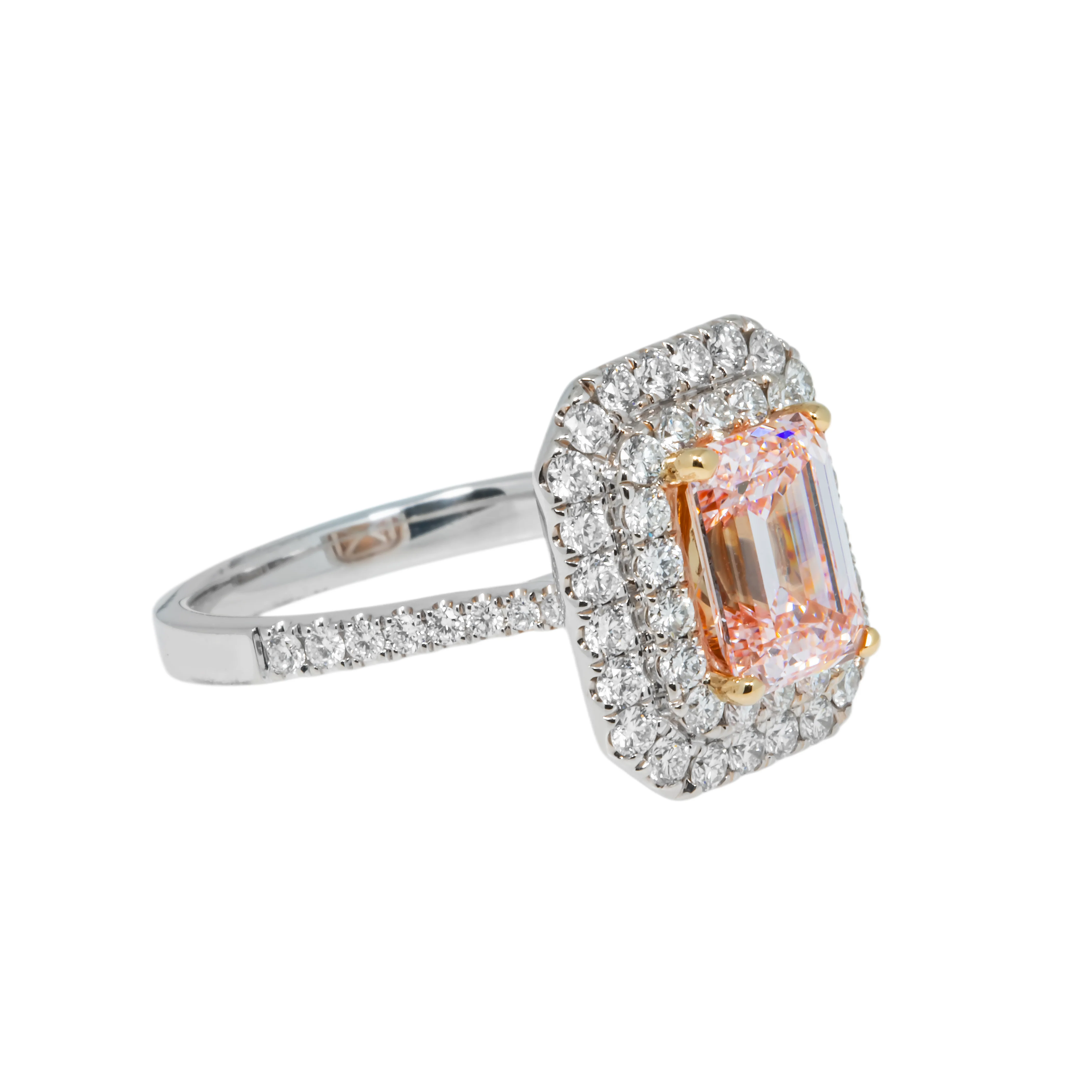18K White Gold 2.08 Emerald Cut Fancy Intense Pink Diamond 3.08ctw - Image 5