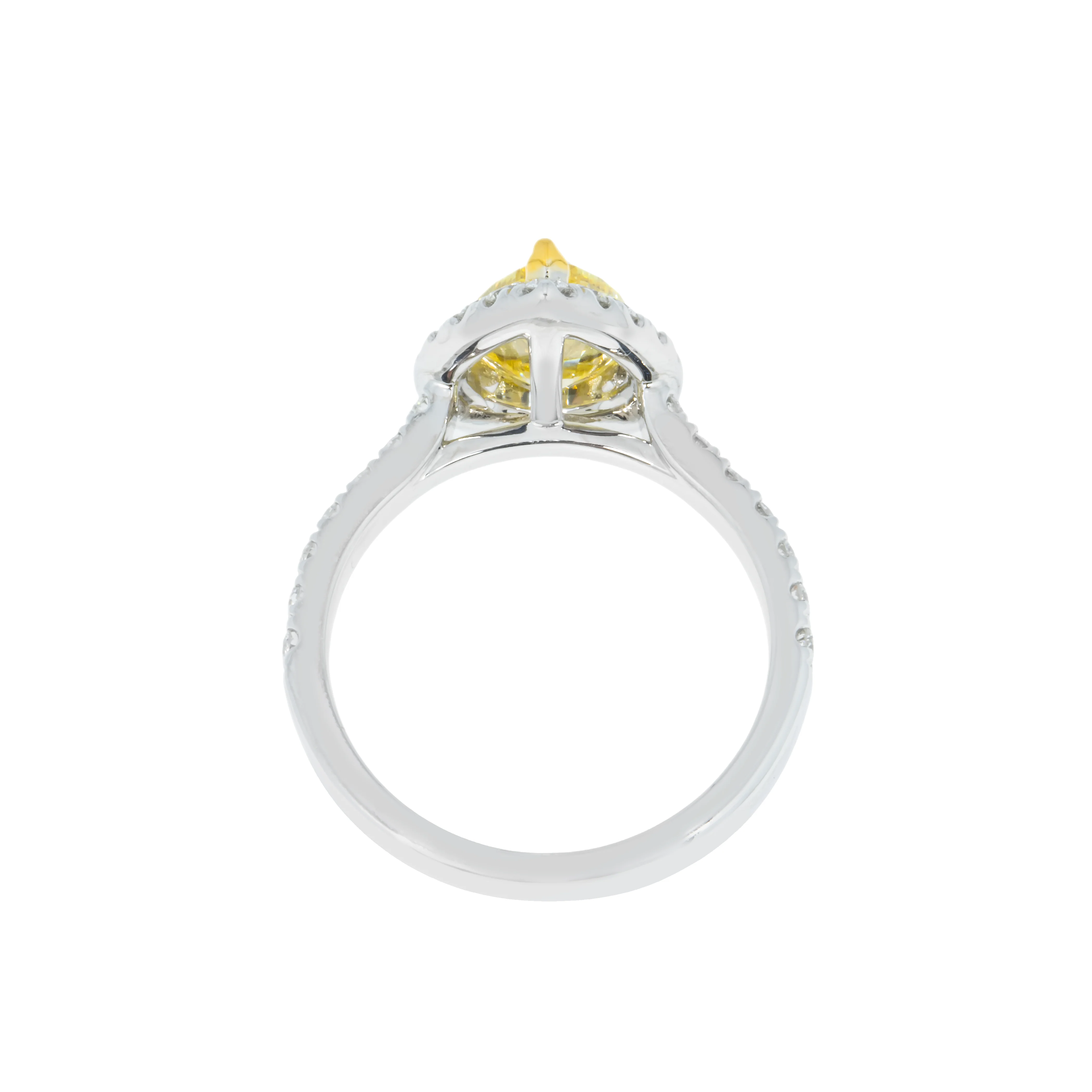 18K White Gold 2.08ct Pear Cut Fancy Vivid Yellow Diamond Ring 2.83ctw - Image 3
