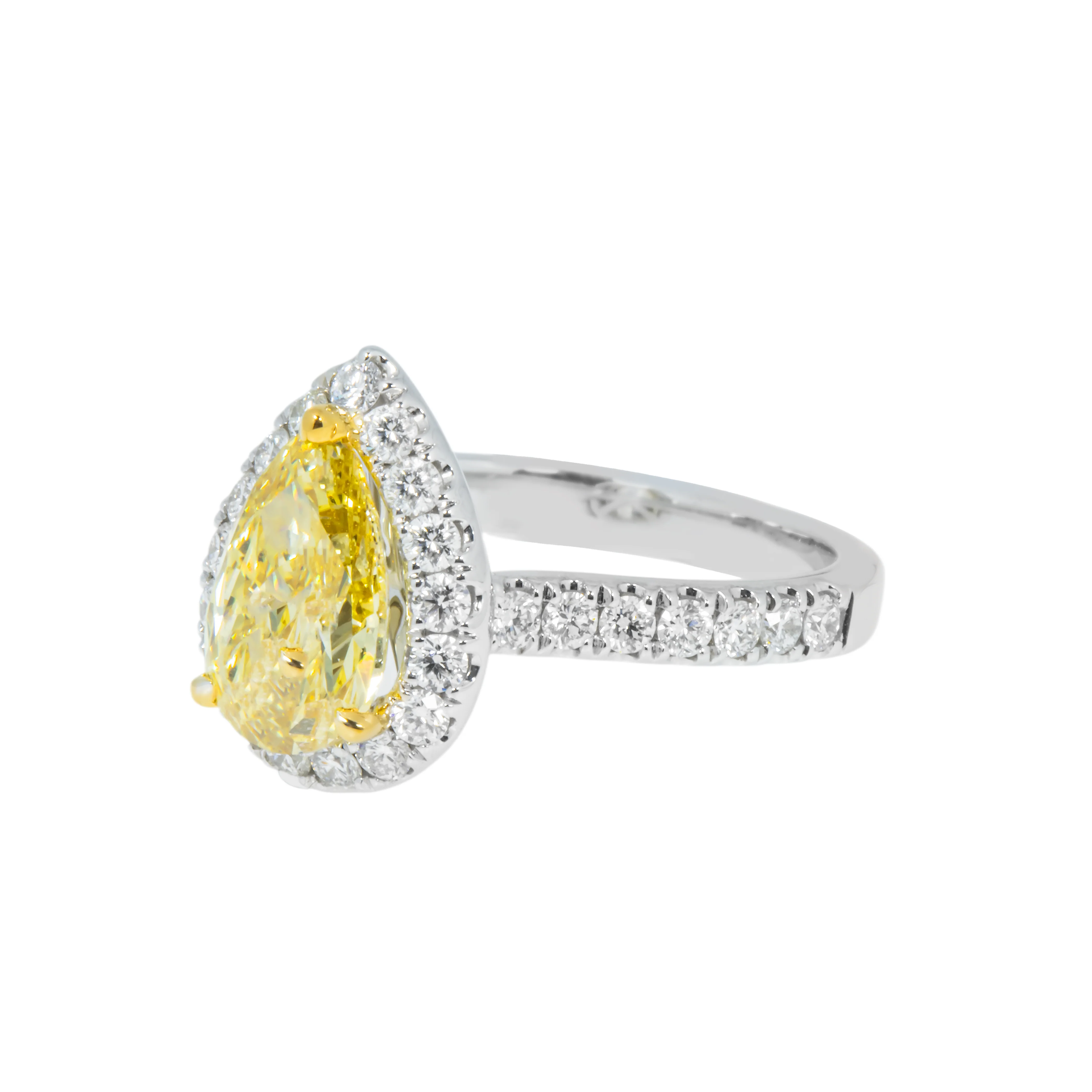 18K White Gold 2.08ct Pear Cut Fancy Vivid Yellow Diamond Ring 2.83ctw - Image 4