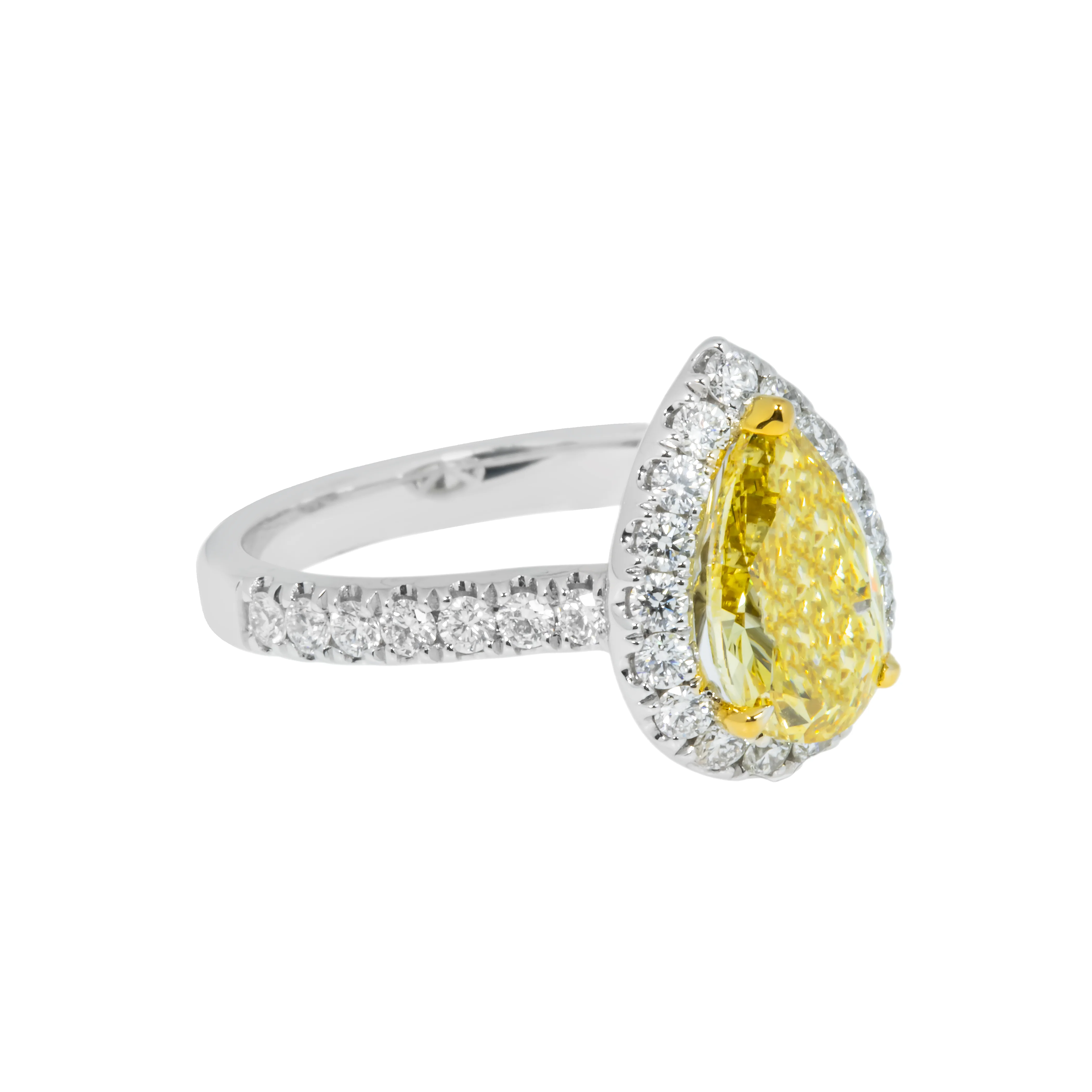 18K White Gold 2.08ct Pear Cut Fancy Vivid Yellow Diamond Ring 2.83ctw - Image 5