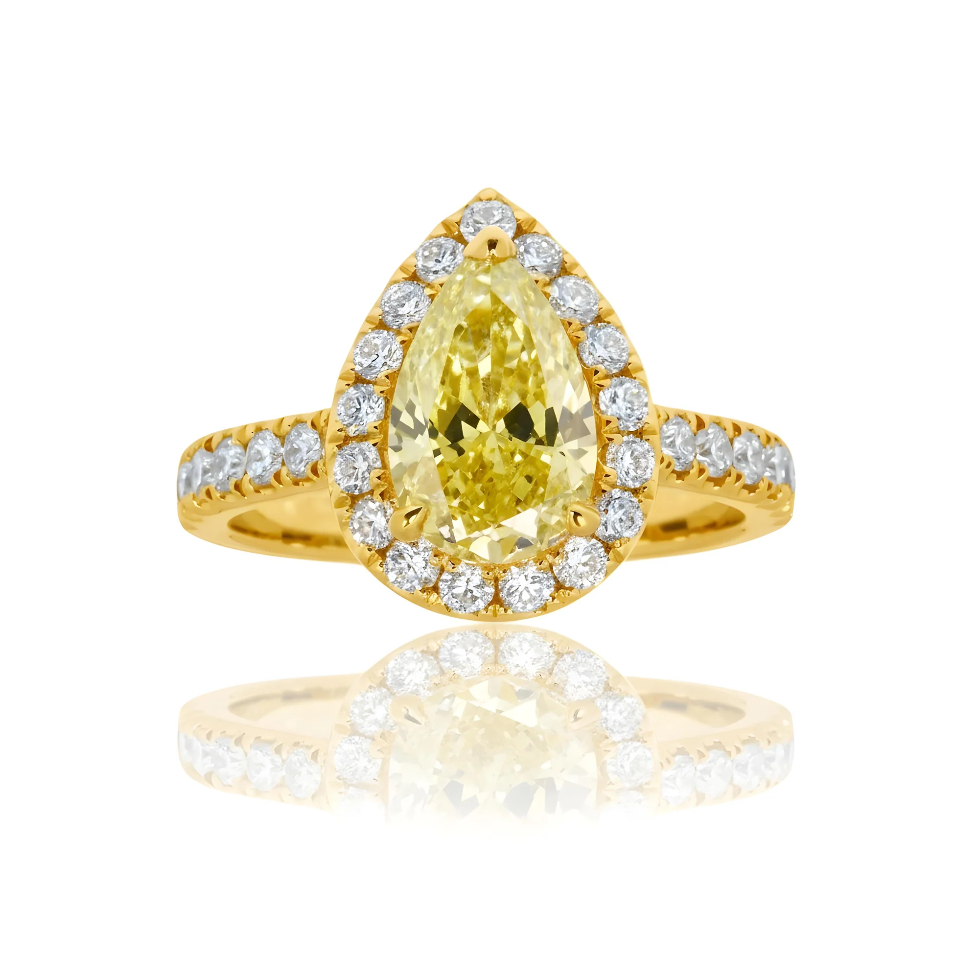 18K White Gold 2.08ct Pear Cut Fancy Vivid Yellow Diamond Ring 2.83ctw - Image 6
