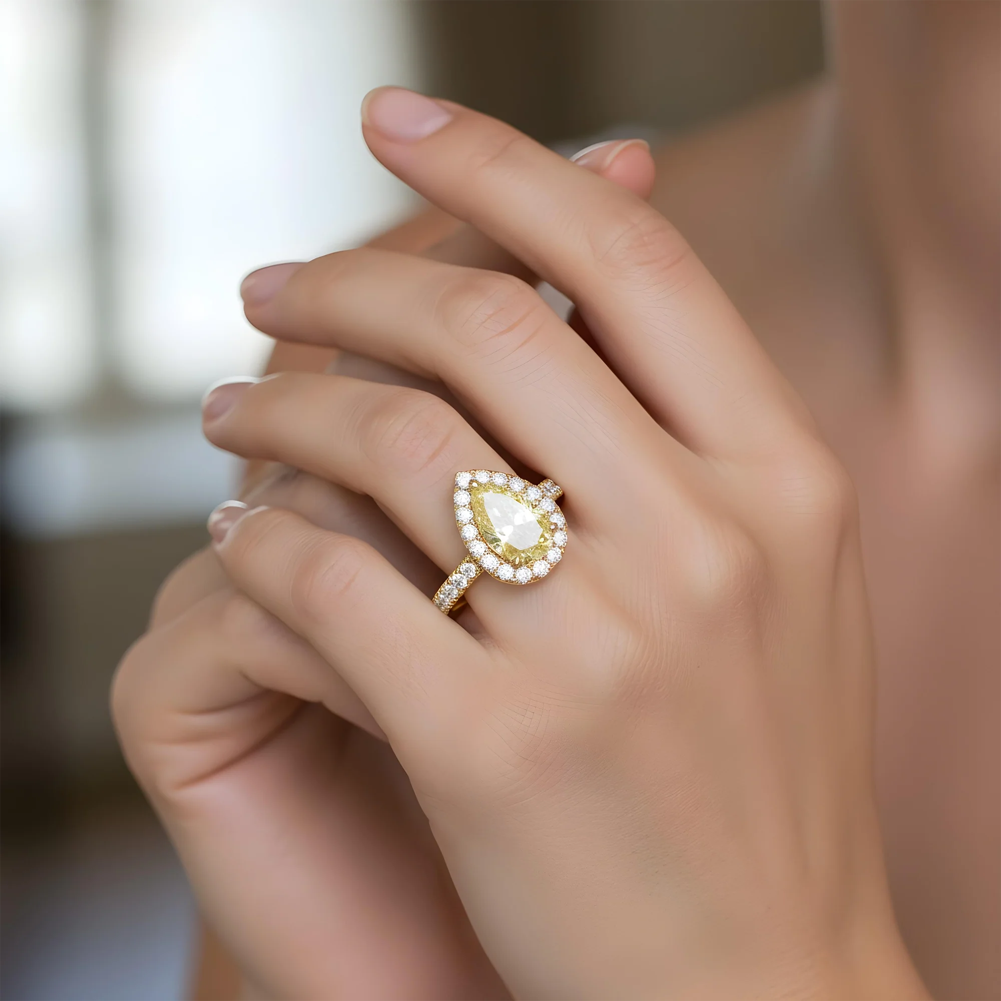 18K White Gold 2.08ct Pear Cut Fancy Vivid Yellow Diamond Ring 2.83ctw - Image 7