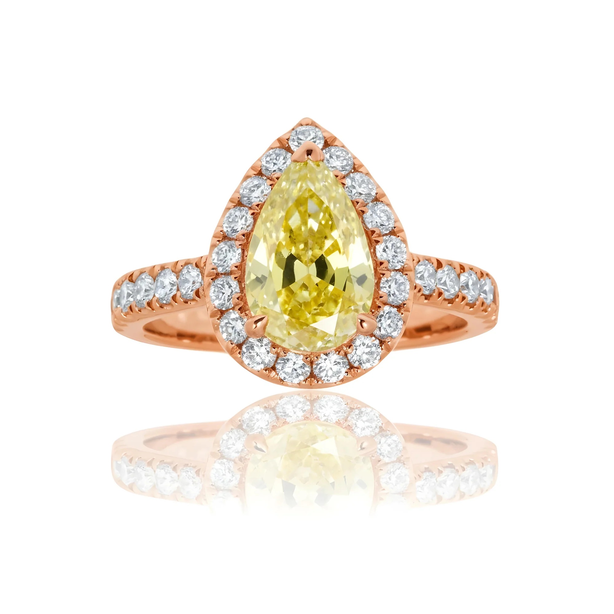 18K White Gold 2.08ct Pear Cut Fancy Vivid Yellow Diamond Ring 2.83ctw - Image 8