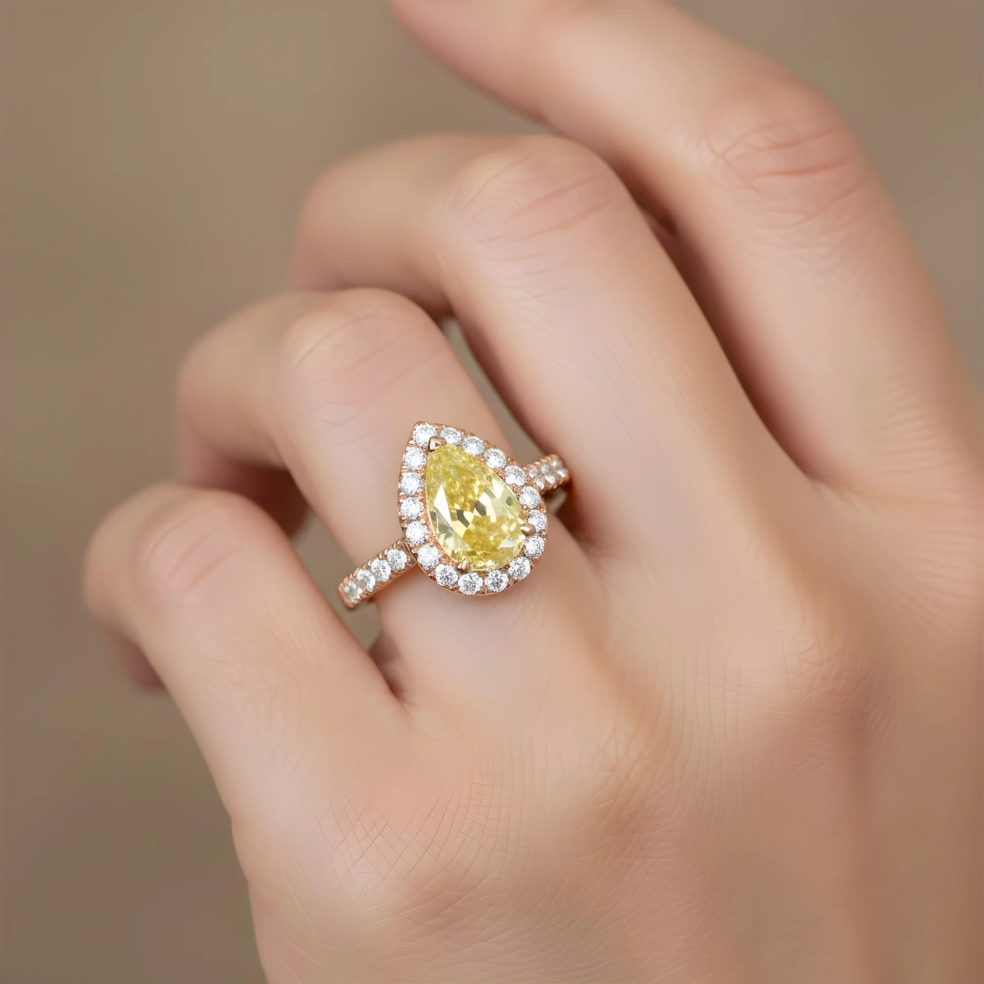 18K White Gold 2.08ct Pear Cut Fancy Vivid Yellow Diamond Ring 2.83ctw - Image 9