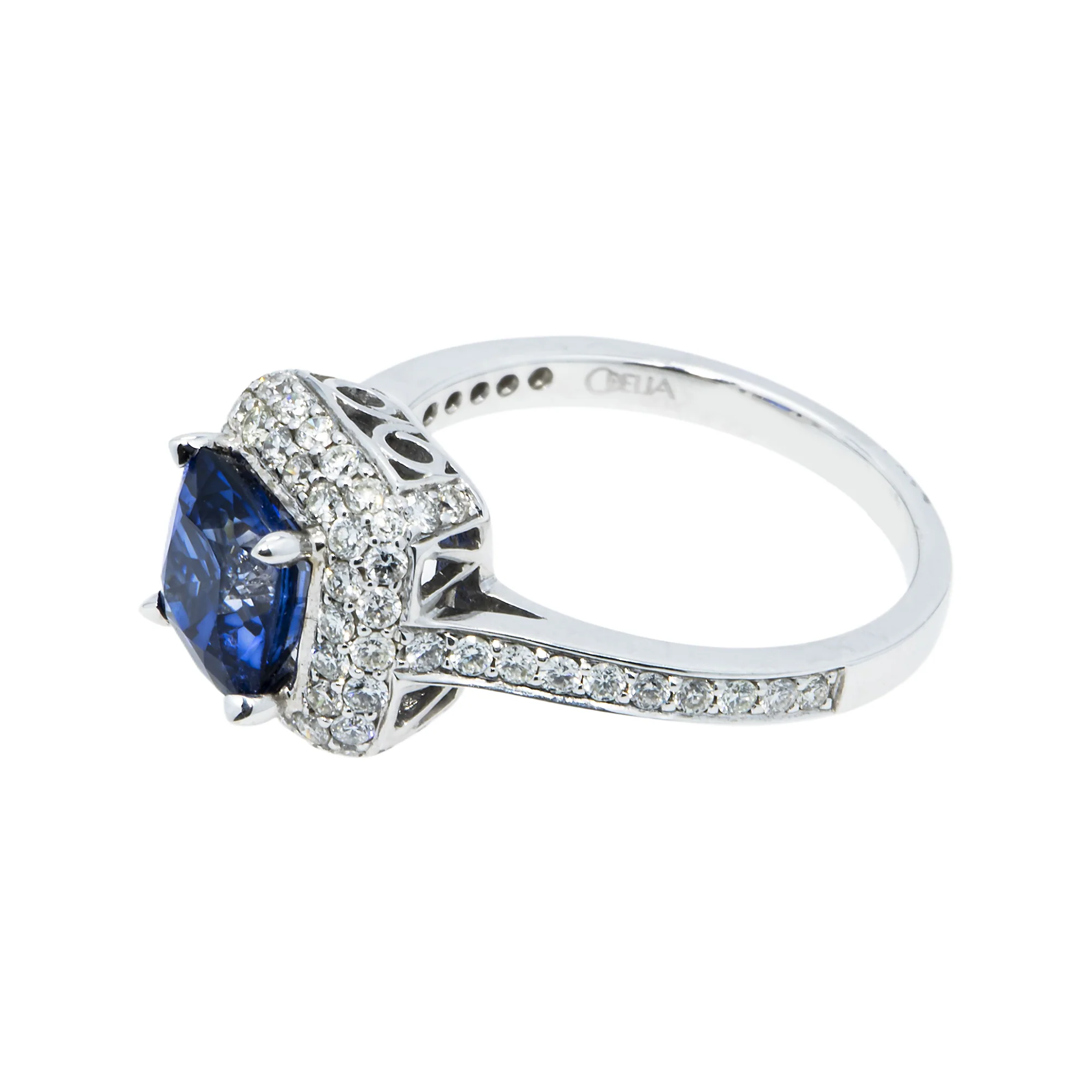 18K White Gold 2.44ct Cushion Cut Sapphire Gemstone & Diamond Ring 3.33ctw - Image 5