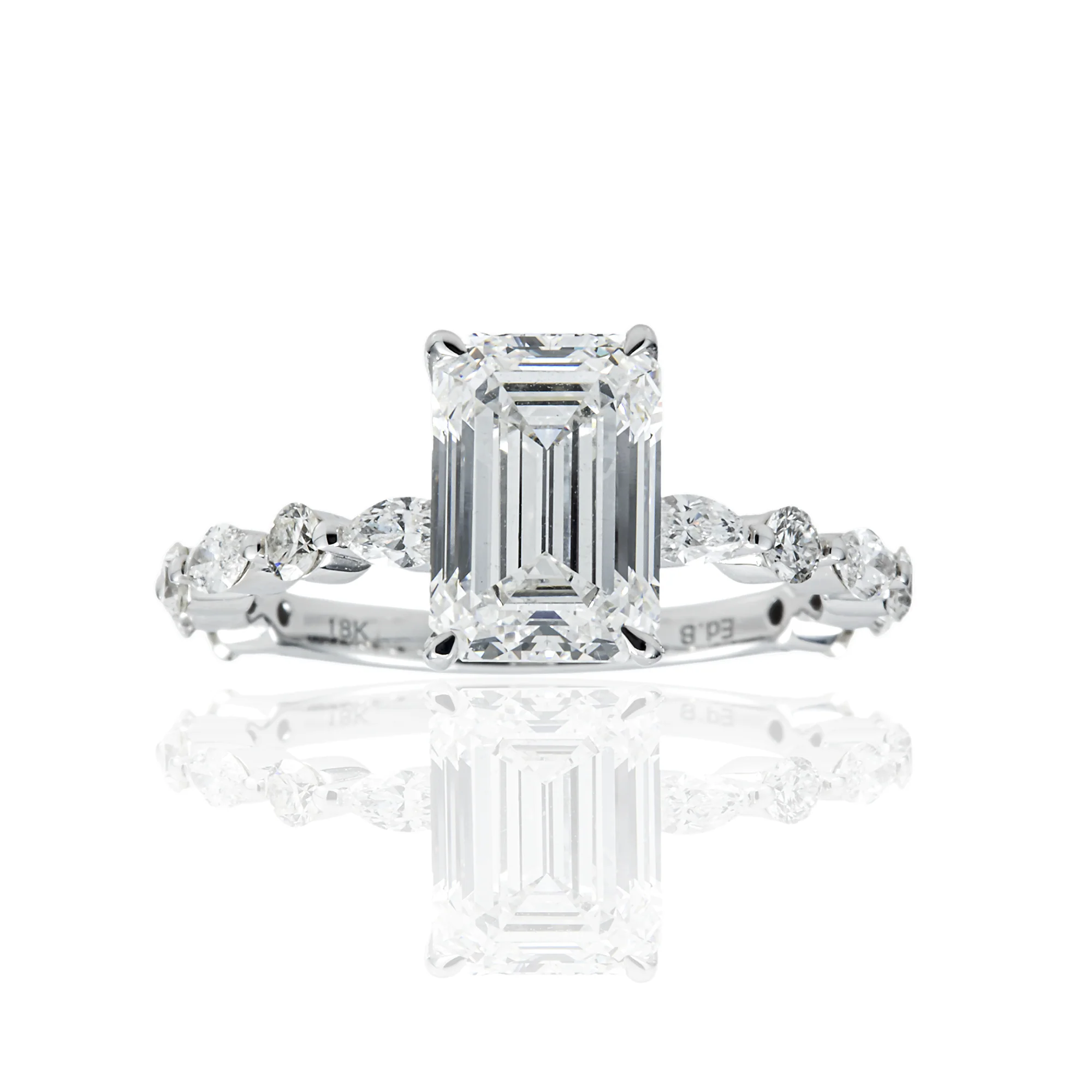 18K White Gold 2.54ct Emerald Cut Diamond Engagement Ring 3.36ctw