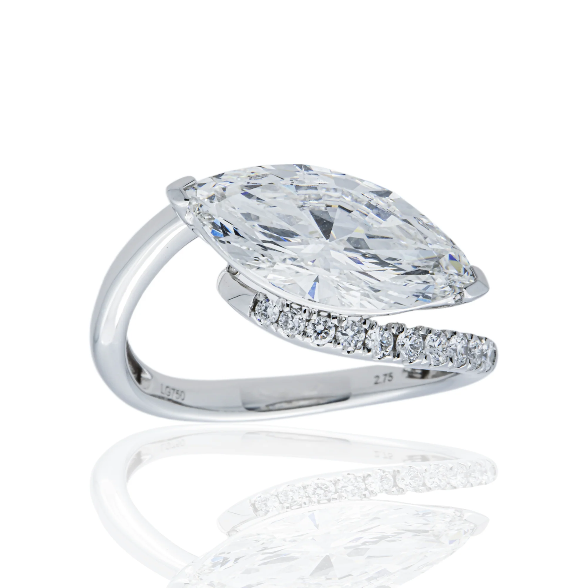 18K White Gold 2.75ct Marquise Diamond Engagement Ring 2.94ctw