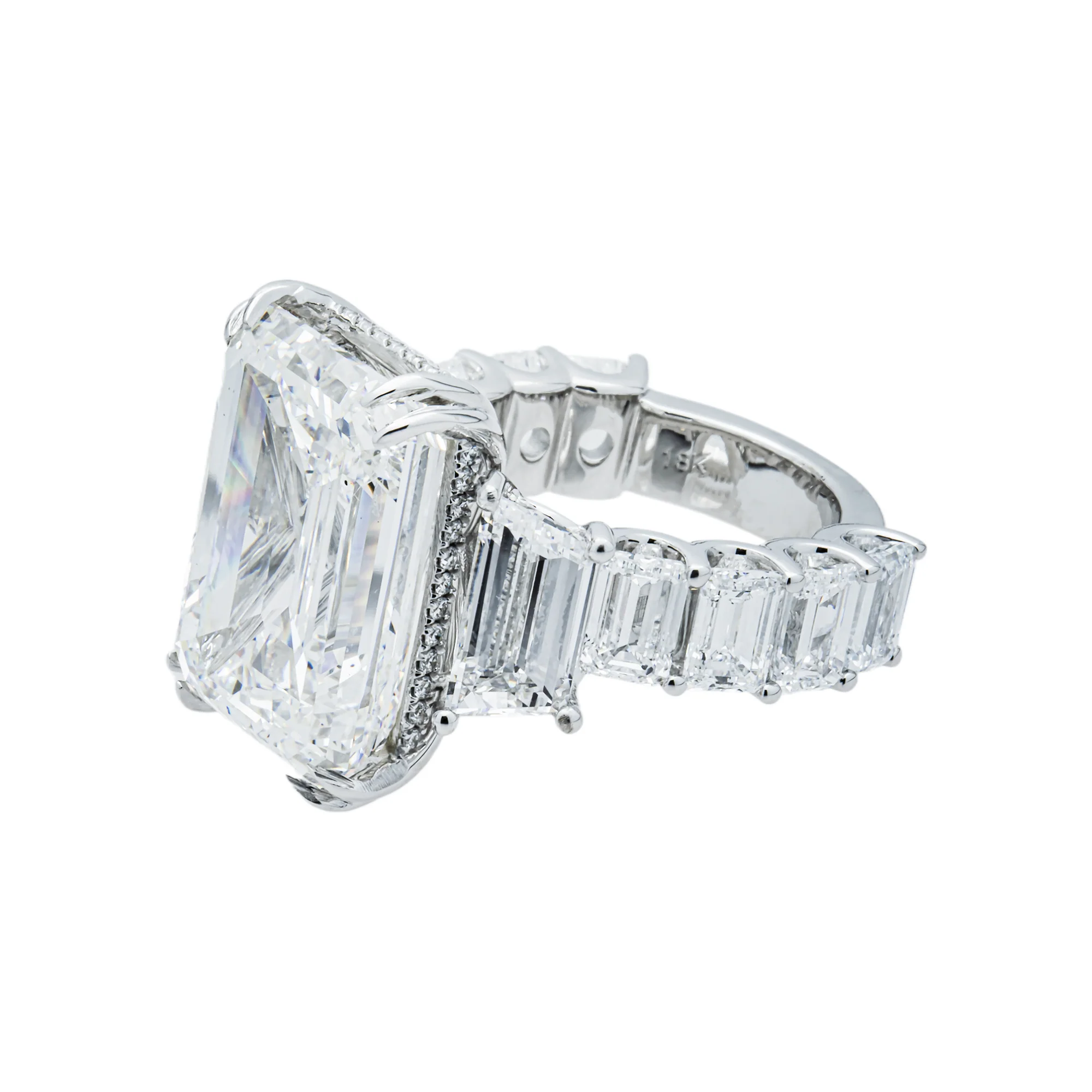18K White Gold 20.01ct Emerald Diamond Engagement Ring 28.51ctw - Image 3