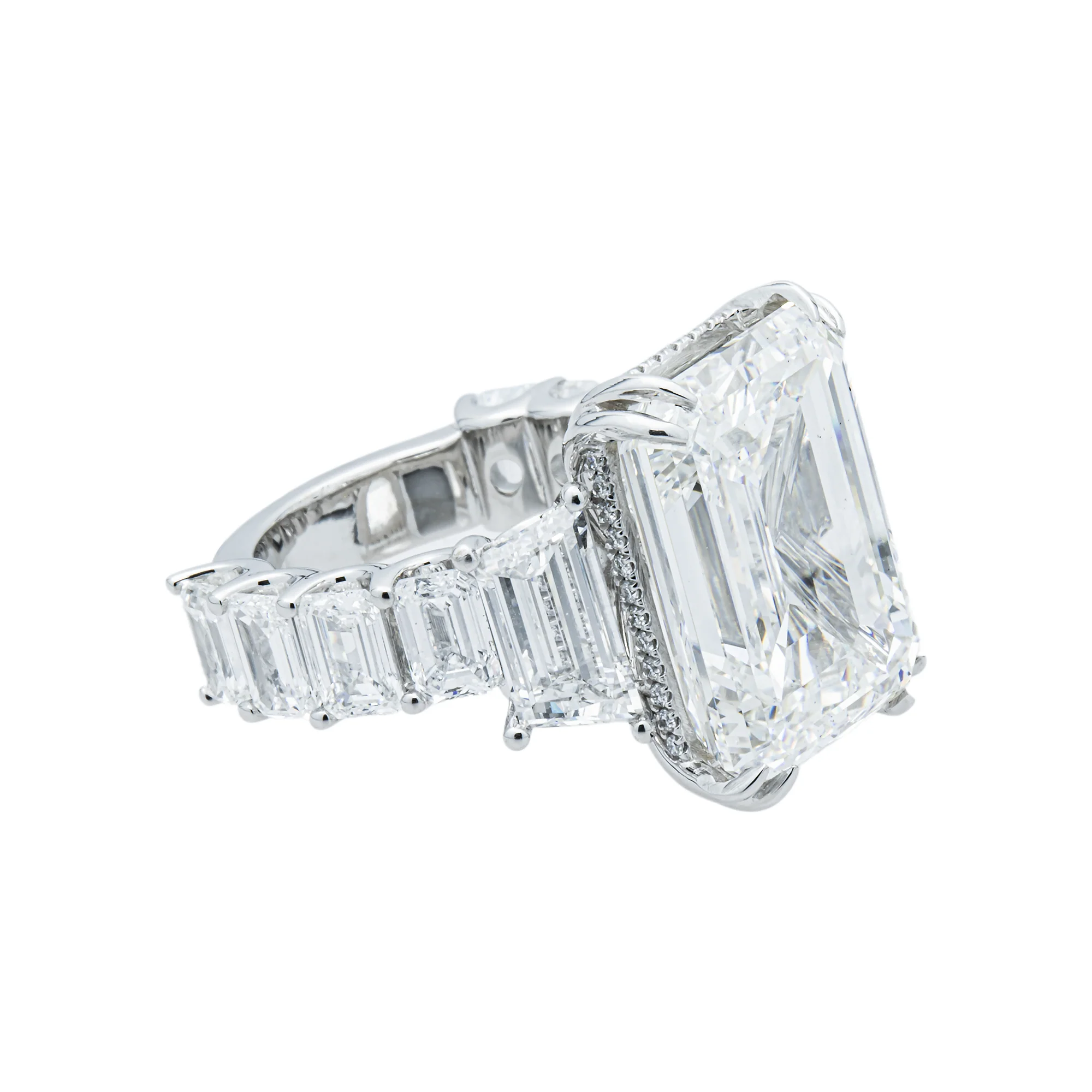 18K White Gold 20.01ct Emerald Diamond Engagement Ring 28.51ctw - Image 4