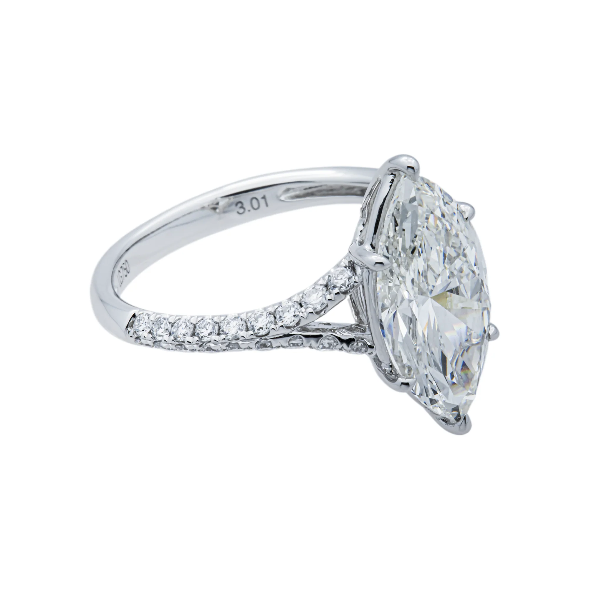 18K White Gold 3.01ct Marquise Diamond Engagement Ring 3.47ctw - Image 2