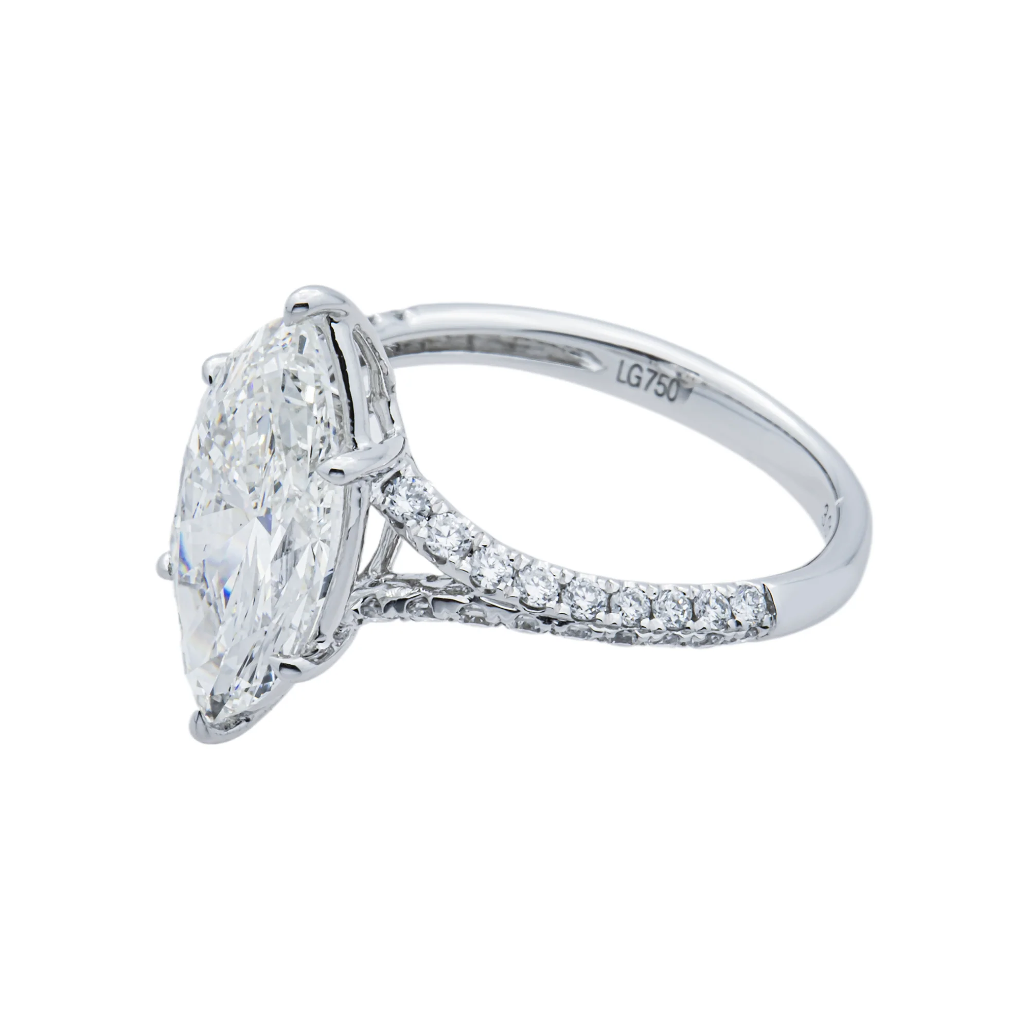 18K White Gold 3.01ct Marquise Diamond Engagement Ring 3.47ctw - Image 3